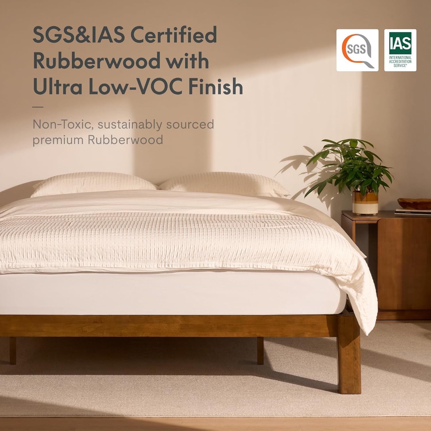 image:imageFLEXISPOT Hako G2 Japanese Joinery Bed Frame Solid Rubberwood Queen Platform Bed IAS amp SGS Certified Japandi Minimalist Style NoiseFree No Tools Assembly 10Year Warranty Natural OakWalnut