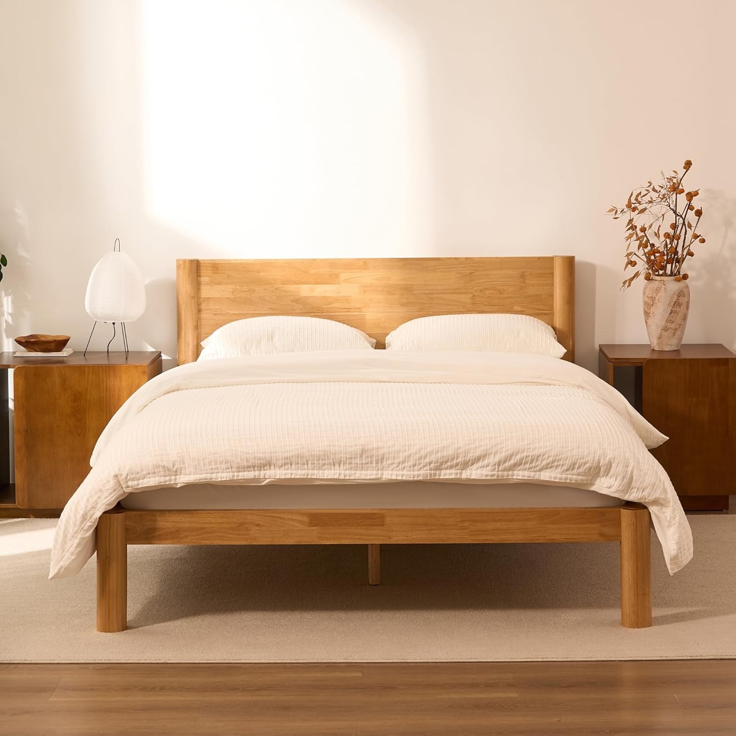 image:imageFLEXISPOT Hako G2 Japanese Joinery Bed Frame Solid Rubberwood Queen Platform Bed IAS amp SGS Certified Japandi Minimalist Style NoiseFree No Tools Assembly 10Year Warranty Natural OakNatural Oak