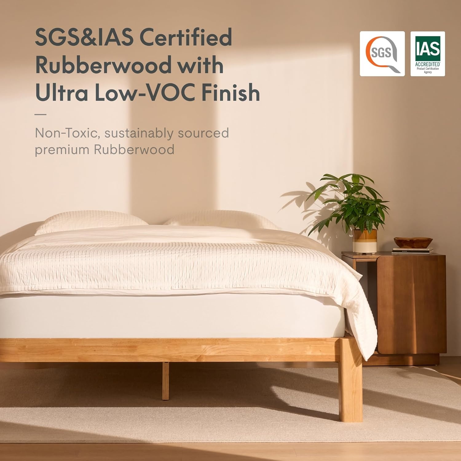 image:imageFLEXISPOT Hako G2 Japanese Joinery Bed Frame Solid Rubberwood Queen Platform Bed IAS amp SGS Certified Japandi Minimalist Style NoiseFree No Tools Assembly 10Year Warranty Natural OakNatural Oak