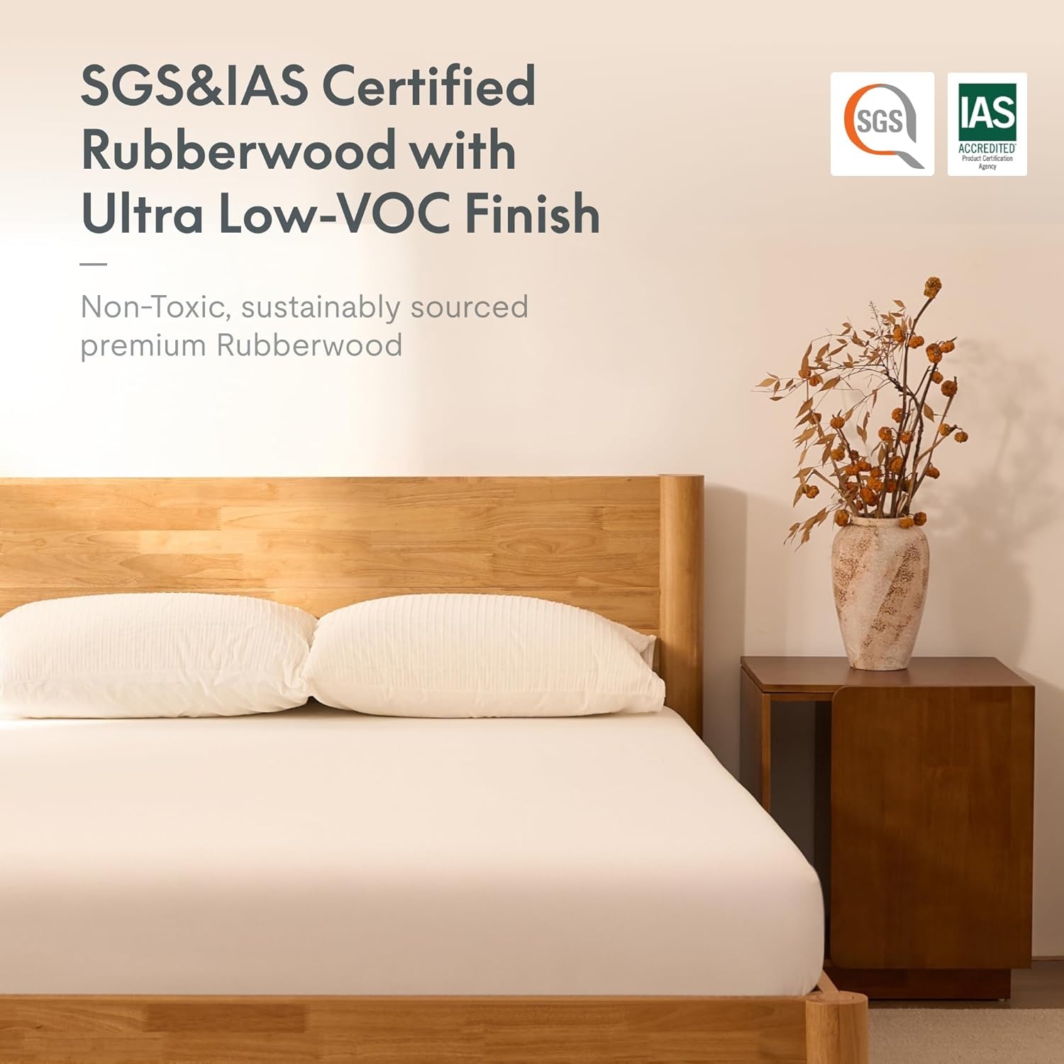 image:imageFLEXISPOT Hako G2 Japanese Joinery Bed Frame Solid Rubberwood Queen Platform Bed IAS amp SGS Certified Japandi Minimalist Style NoiseFree No Tools Assembly 10Year Warranty Natural OakNatural Oak