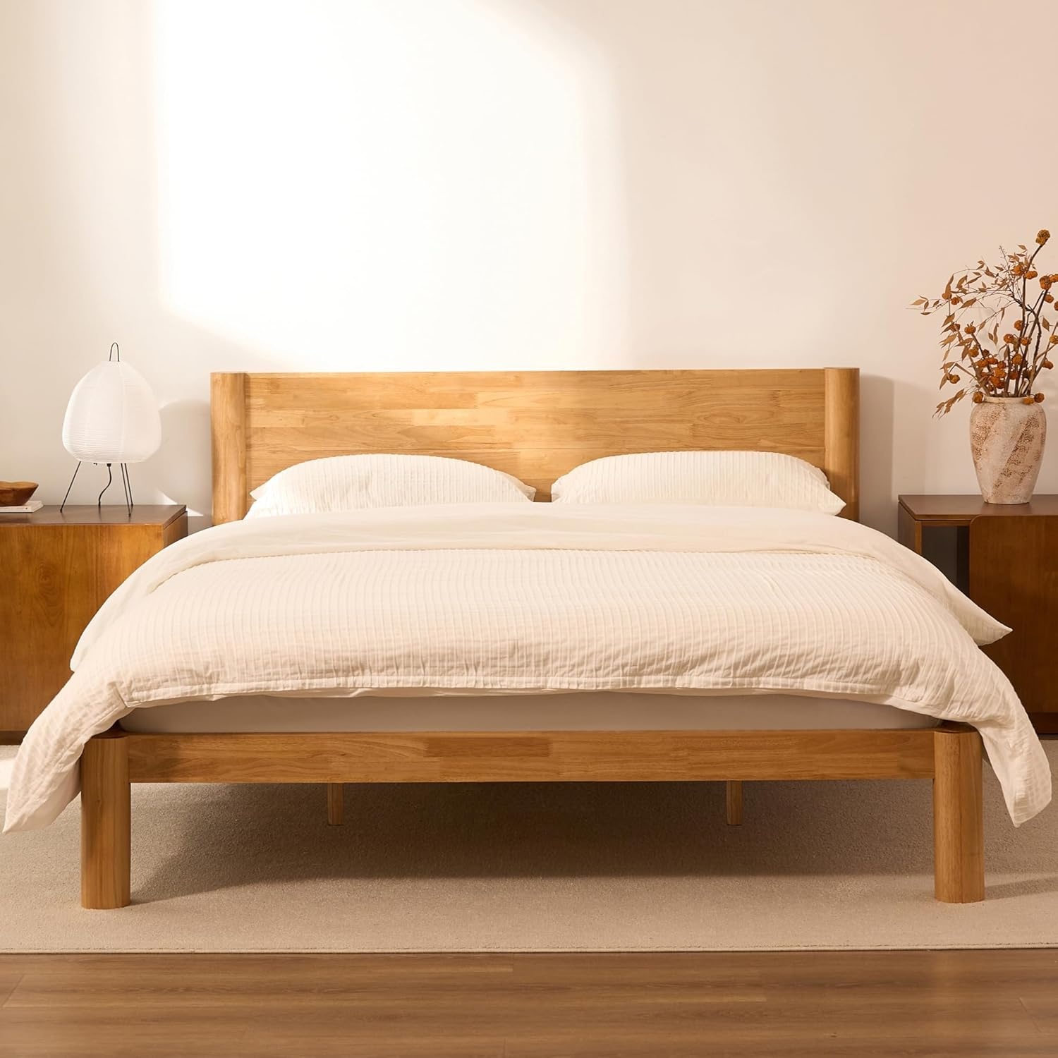 image:imageFLEXISPOT Hako G2 Japanese Joinery Bed Frame Solid Rubberwood Queen Platform Bed IAS amp SGS Certified Japandi Minimalist Style NoiseFree No Tools Assembly 10Year Warranty Natural OakNatural Oak