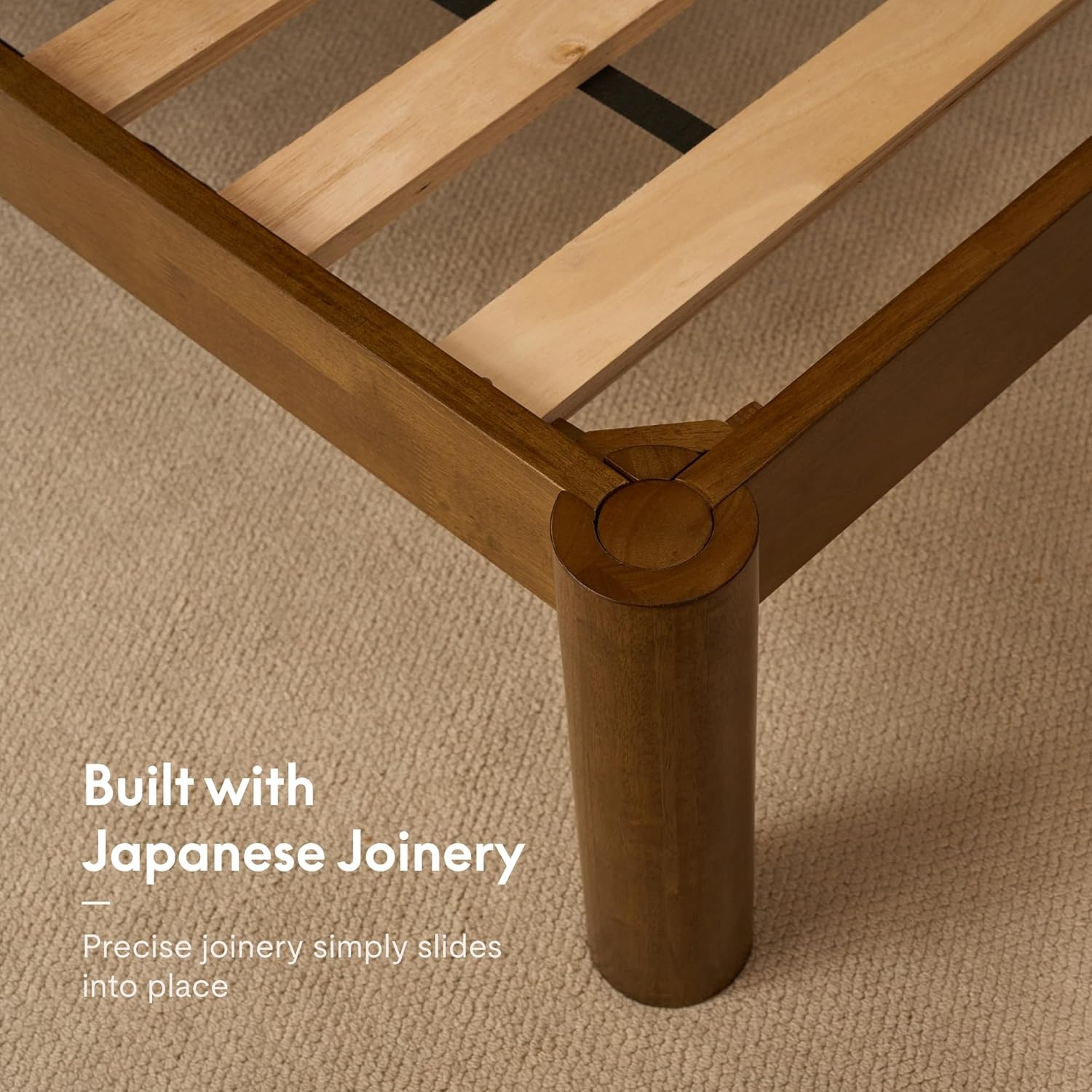 image:imageFLEXISPOT Hako G2 Japanese Joinery Bed Frame Solid Rubberwood Queen Platform Bed IAS amp SGS Certified Japandi Minimalist Style NoiseFree No Tools Assembly 10Year Warranty Natural OakWalnut
