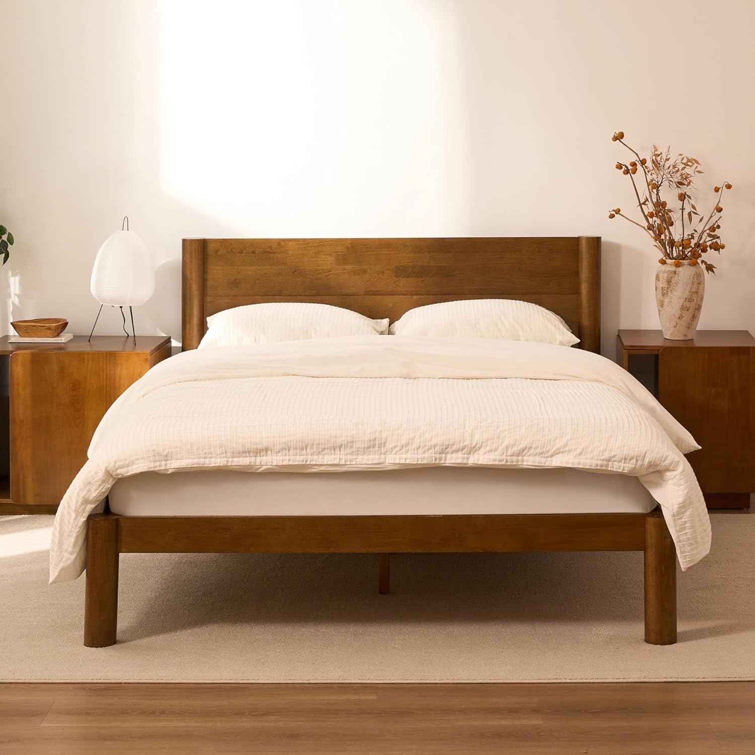 image:imageFLEXISPOT Hako G2 Japanese Joinery Bed Frame Solid Rubberwood Queen Platform Bed IAS amp SGS Certified Japandi Minimalist Style NoiseFree No Tools Assembly 10Year Warranty Natural OakWalnut