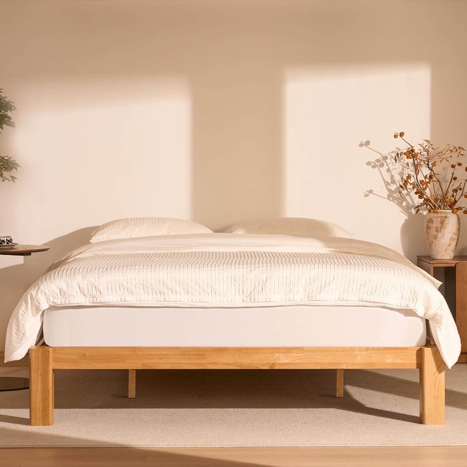 image:imageFLEXISPOT Hako G2 Japanese Joinery Bed Frame Solid Rubberwood Queen Platform Bed IAS amp SGS Certified Japandi Minimalist Style NoiseFree No Tools Assembly 10Year Warranty Natural OakNatural Oak