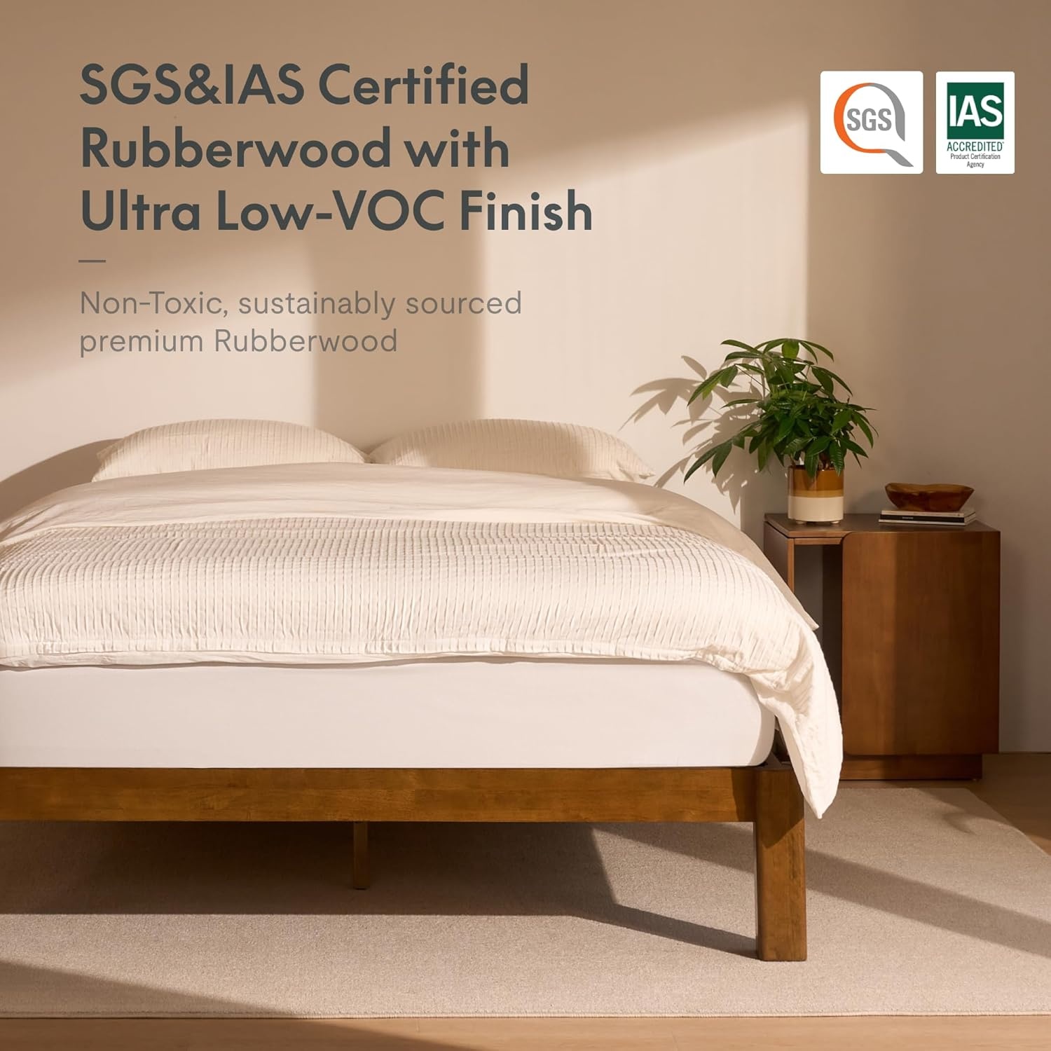 image:imageFLEXISPOT Hako G2 Japanese Joinery Bed Frame Solid Rubberwood Queen Platform Bed IAS amp SGS Certified Japandi Minimalist Style NoiseFree No Tools Assembly 10Year Warranty Natural OakWalnut