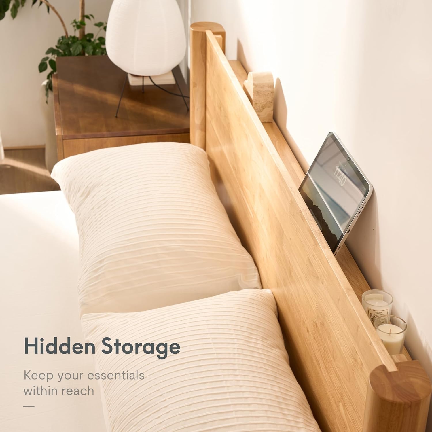 image:imageFLEXISPOT Hako G2 Japanese Joinery Bed Frame Solid Rubberwood Queen Platform Bed IAS amp SGS Certified Japandi Minimalist Style NoiseFree No Tools Assembly 10Year Warranty Natural OakNatural Oak