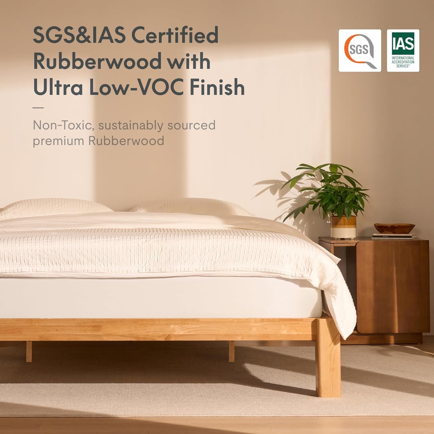 image:imageFLEXISPOT Hako G2 Japanese Joinery Bed Frame Solid Rubberwood Queen Platform Bed IAS amp SGS Certified Japandi Minimalist Style NoiseFree No Tools Assembly 10Year Warranty Natural OakNatural Oak