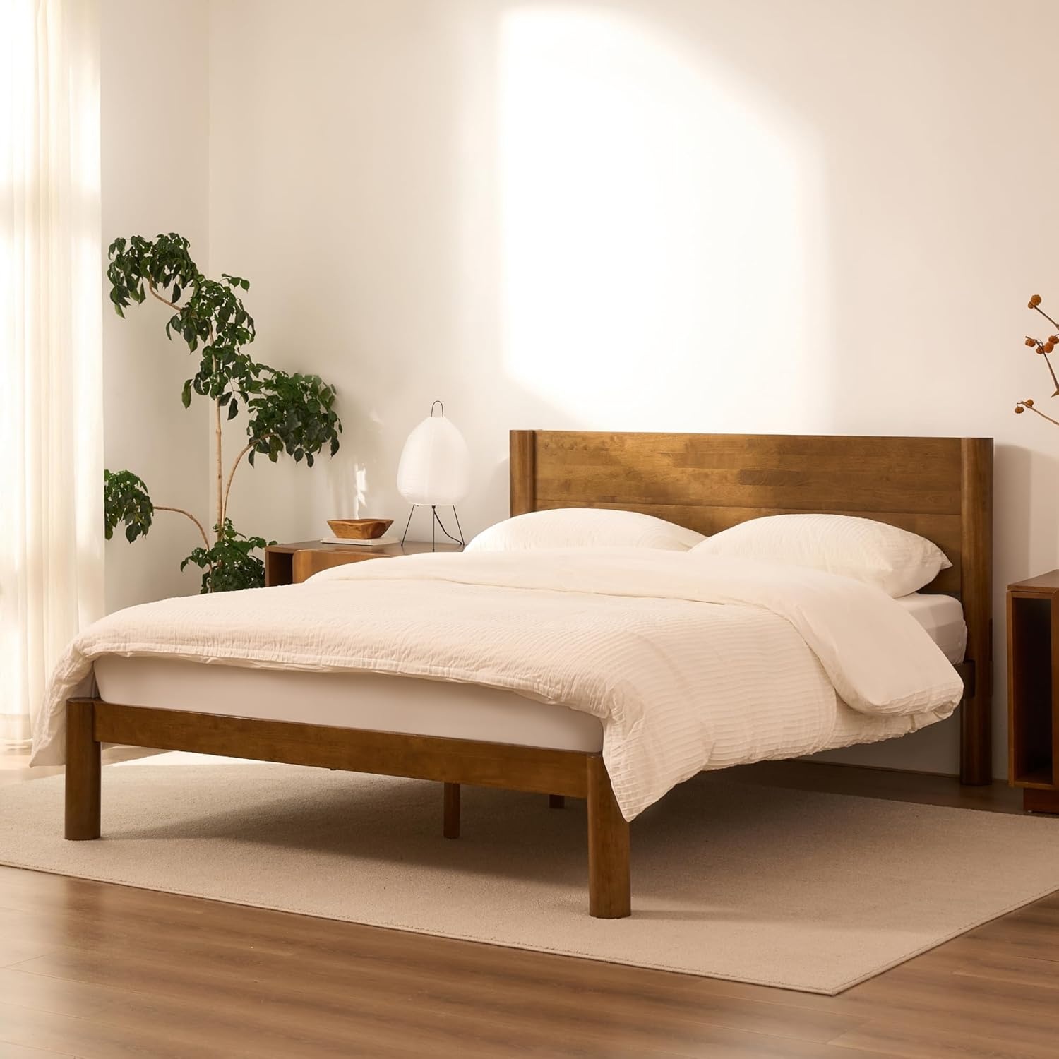 image:imageFLEXISPOT Hako G2 Japanese Joinery Bed Frame Solid Rubberwood Queen Platform Bed IAS amp SGS Certified Japandi Minimalist Style NoiseFree No Tools Assembly 10Year Warranty Natural OakWalnut