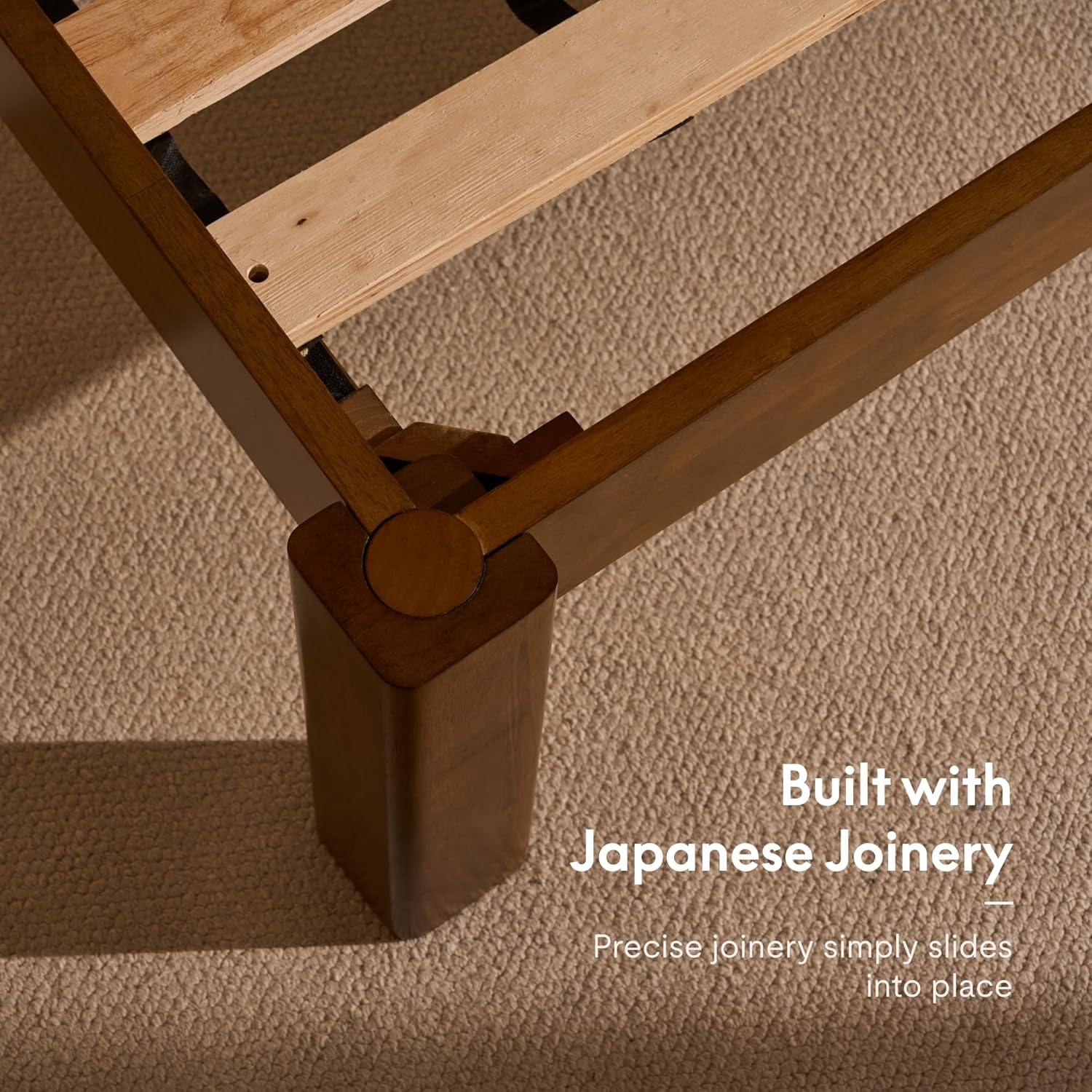 image:imageFLEXISPOT Hako G2 Japanese Joinery Bed Frame Solid Rubberwood Queen Platform Bed IAS amp SGS Certified Japandi Minimalist Style NoiseFree No Tools Assembly 10Year Warranty Natural OakWalnut