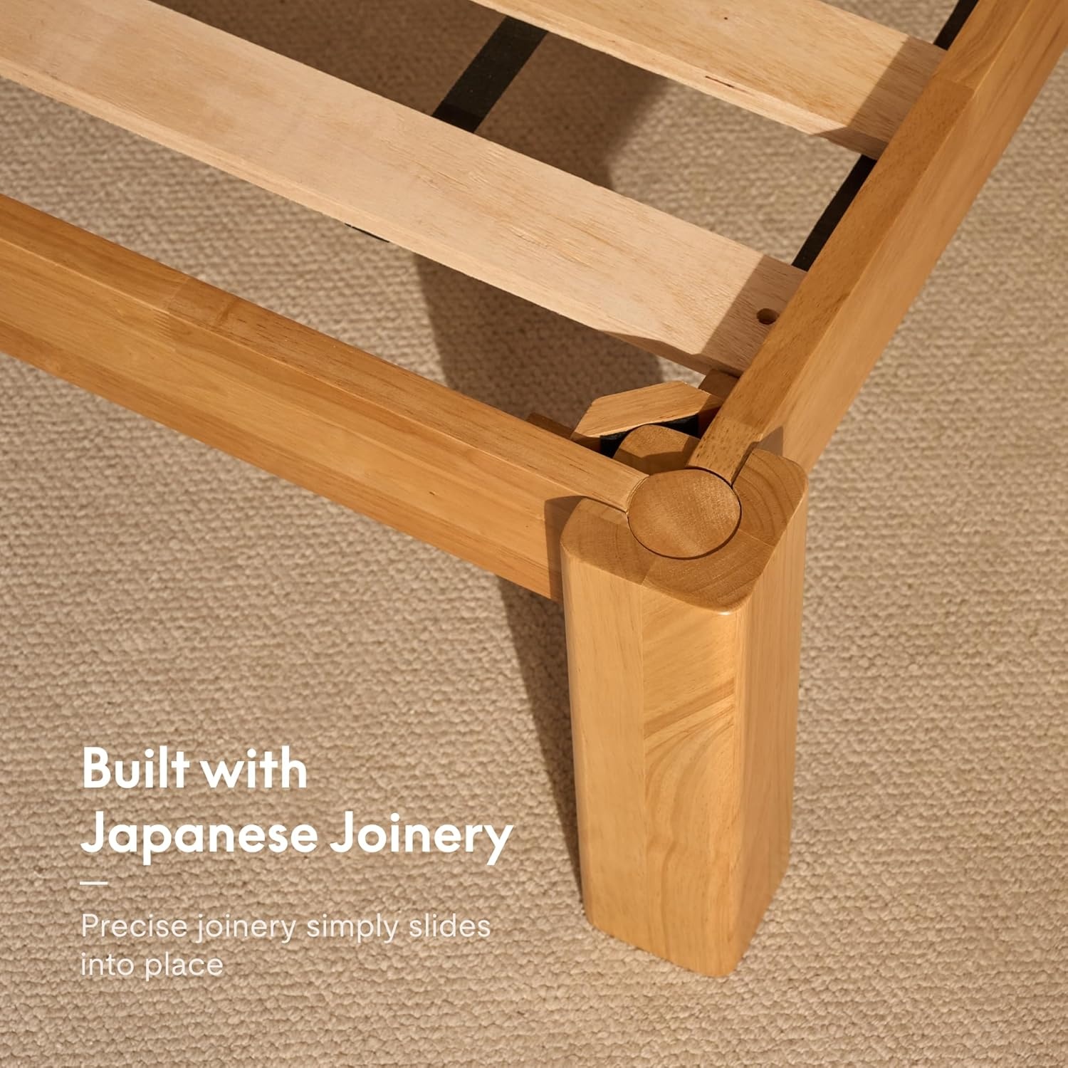image:imageFLEXISPOT Hako G2 Japanese Joinery Bed Frame Solid Rubberwood Queen Platform Bed IAS amp SGS Certified Japandi Minimalist Style NoiseFree No Tools Assembly 10Year Warranty Natural OakNatural Oak