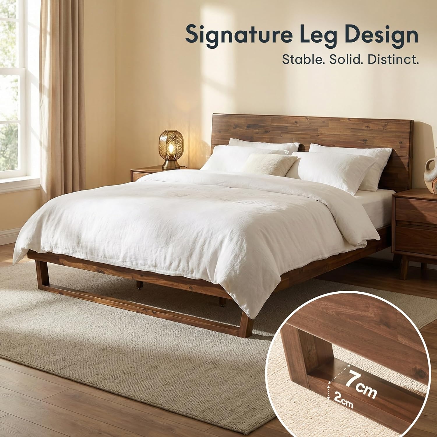 image:imageFLEXISPOT Hako G3 Queen Solid Acacia Wood Platform Bed Frame with Storage Headboard 1500 lbs Heavy Duty ToolFree Fast Assembly SGS Certified SherwinWilliams Finish Walnut Brown10Year WarrantyQueen
