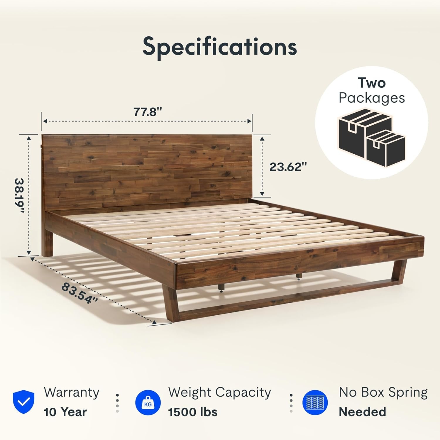 image:imageFLEXISPOT Hako G3 Queen Solid Acacia Wood Platform Bed Frame with Storage Headboard 1500 lbs Heavy Duty ToolFree Fast Assembly SGS Certified SherwinWilliams Finish Walnut Brown10Year WarrantyKing
