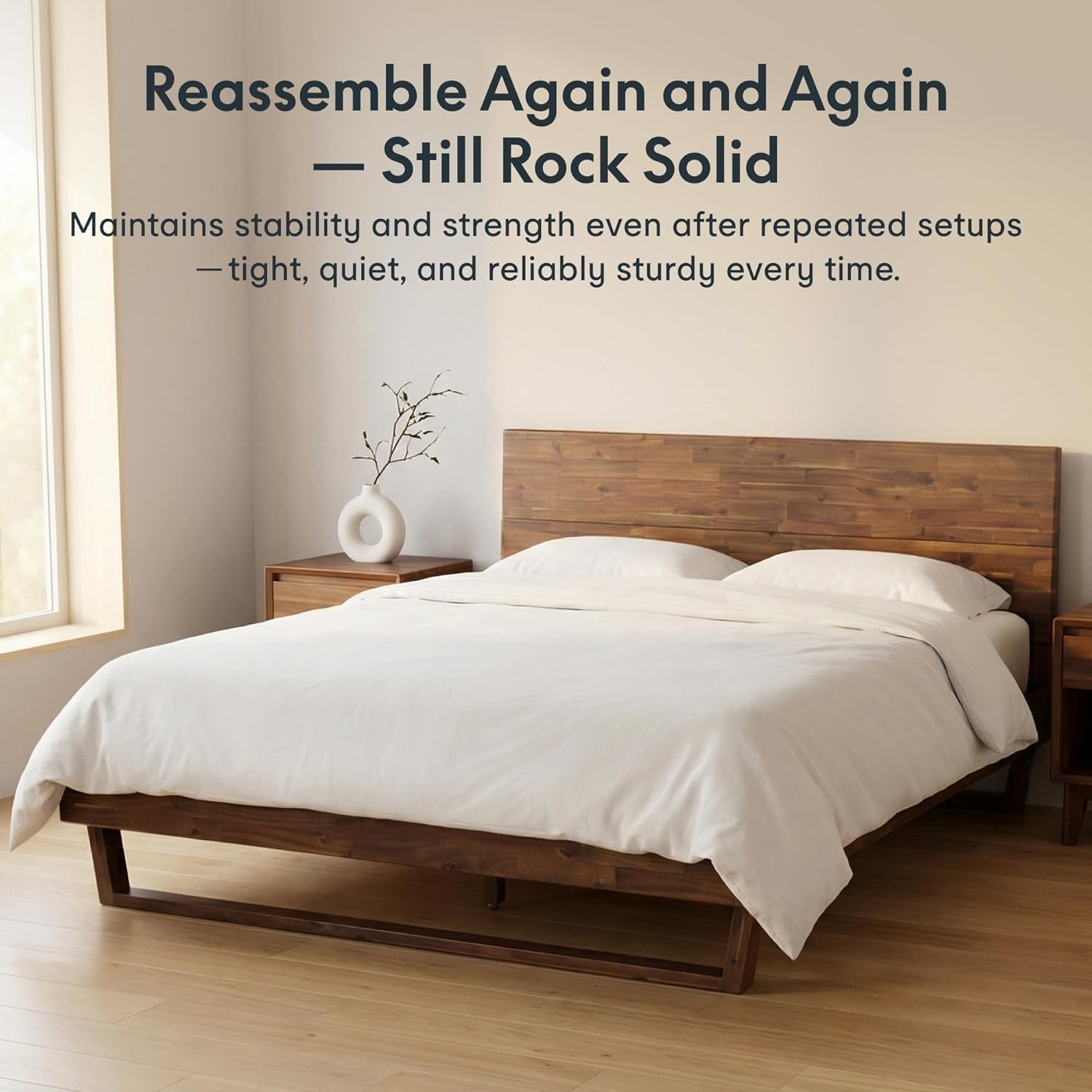 image:imageFLEXISPOT Hako G3 Queen Solid Acacia Wood Platform Bed Frame with Storage Headboard 1500 lbs Heavy Duty ToolFree Fast Assembly SGS Certified SherwinWilliams Finish Walnut Brown10Year WarrantyKing