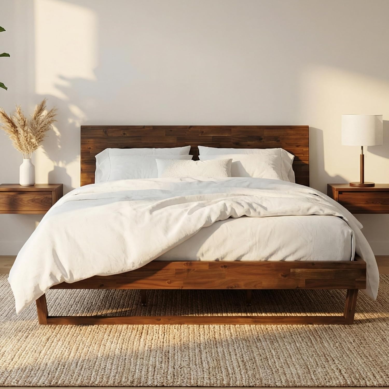 image:imageFLEXISPOT Hako G3 Queen Solid Acacia Wood Platform Bed Frame with Storage Headboard 1500 lbs Heavy Duty ToolFree Fast Assembly SGS Certified SherwinWilliams Finish Walnut Brown10Year WarrantyQueen