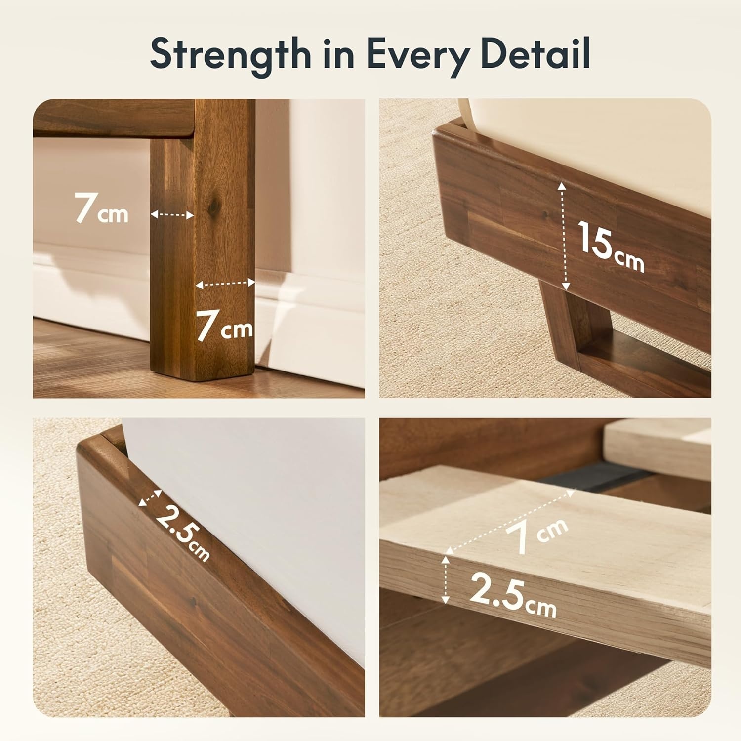 image:imageFLEXISPOT Hako G3 Queen Solid Acacia Wood Platform Bed Frame with Storage Headboard 1500 lbs Heavy Duty ToolFree Fast Assembly SGS Certified SherwinWilliams Finish Walnut Brown10Year WarrantyQueen