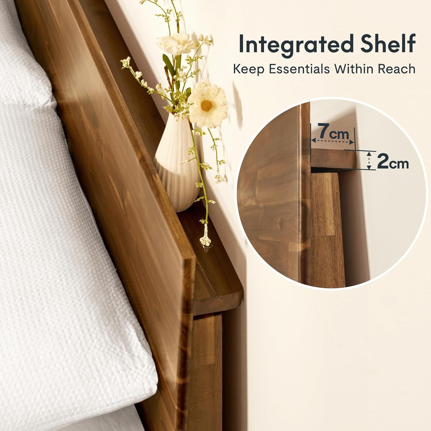 image:imageFLEXISPOT Hako G3 Queen Solid Acacia Wood Platform Bed Frame with Storage Headboard 1500 lbs Heavy Duty ToolFree Fast Assembly SGS Certified SherwinWilliams Finish Walnut Brown10Year WarrantyQueen