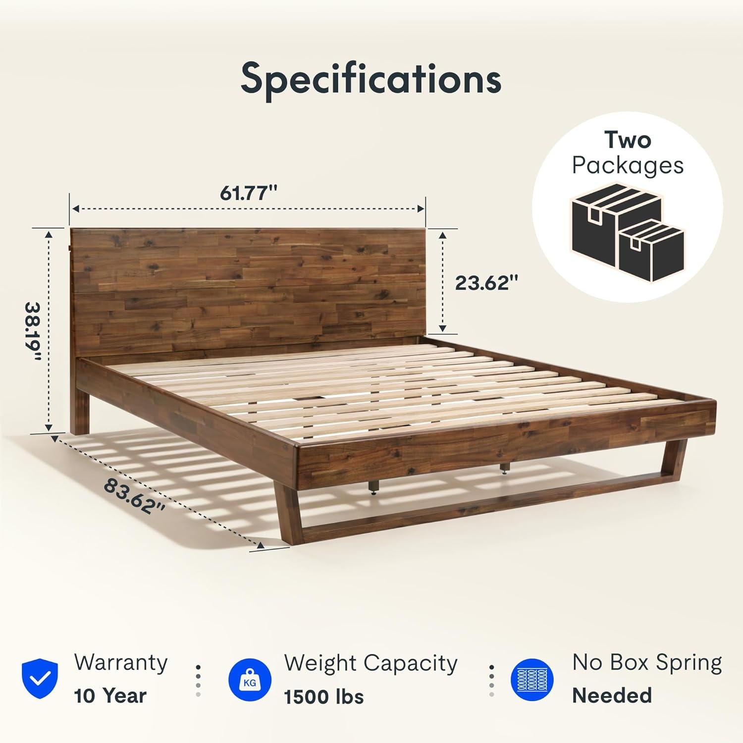 image:imageFLEXISPOT Hako G3 Queen Solid Acacia Wood Platform Bed Frame with Storage Headboard 1500 lbs Heavy Duty ToolFree Fast Assembly SGS Certified SherwinWilliams Finish Walnut Brown10Year WarrantyQueen