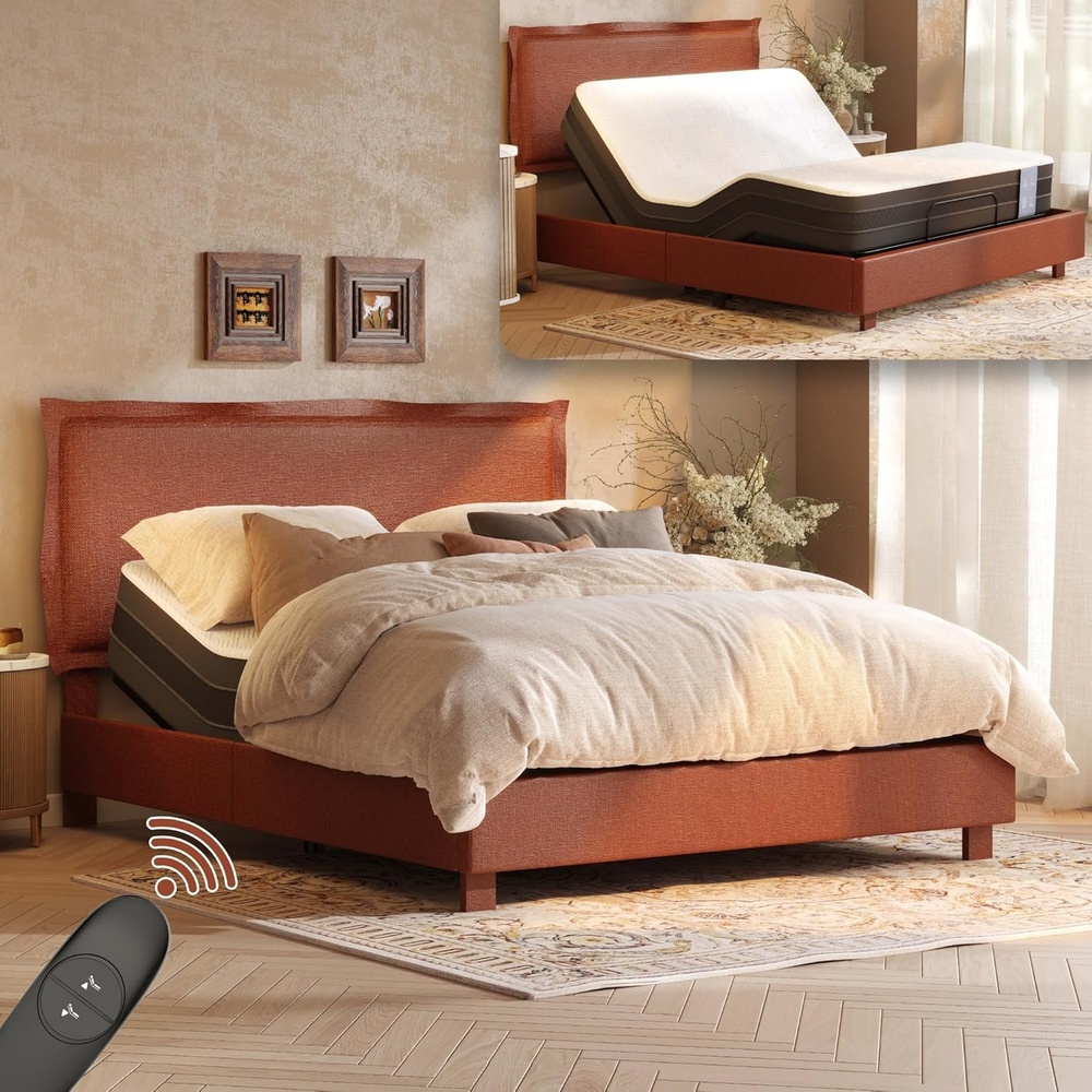 image:imageFLEXISPOT AllInOne Adjustable Bed Frame with Upholstered Flange Edge Headboard Queen Minimalist Design Synchronized Head amp Foot Lift for Relaxation 600 lbs 5Y Motoramp10Y Frame WarrantyOrangeQueenOrange