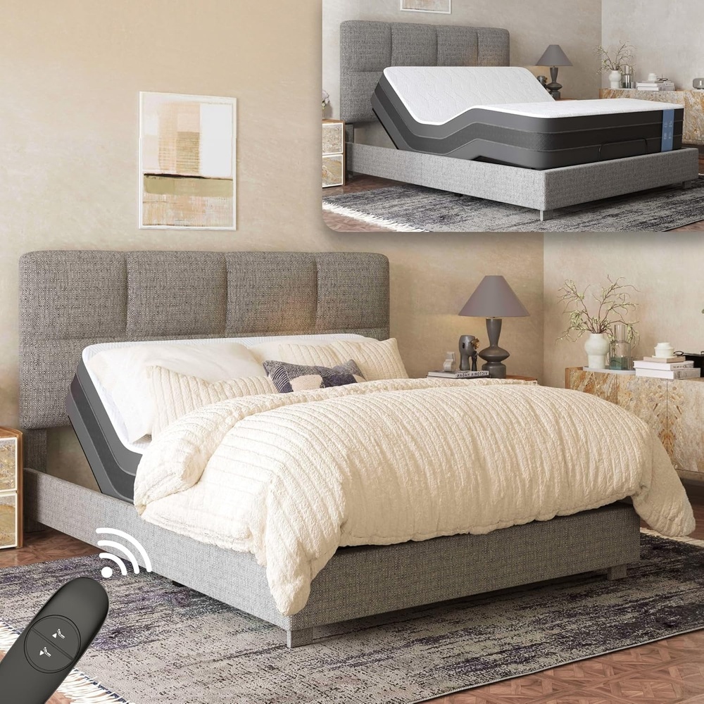 image:imageFLEXISPOT AllinOne Adjustable Bed QueenModern Minimalist DesignSynchronized Head amp Foot Lift for Reading TV amp RelaxationSquare Tufted Headboard600 lbs5Y Motor amp 10Y Frame WarrantyQueenLight Grey