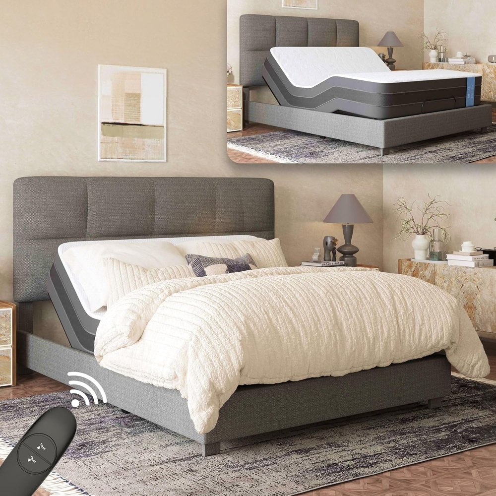 image:imageFLEXISPOT AllinOne Adjustable Bed QueenModern Minimalist DesignSynchronized Head amp Foot Lift for Reading TV amp RelaxationSquare Tufted Headboard600 lbs5Y Motor amp 10Y Frame WarrantyQueenDark Grey