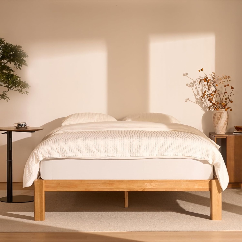 image:imageFLEXISPOT Hako G2 Japanese Joinery Bed Frame Solid Rubberwood Queen Platform Bed IAS amp SGS Certified Japandi Minimalist Style NoiseFree No Tools Assembly 10Year Warranty Natural OakNatural Oak