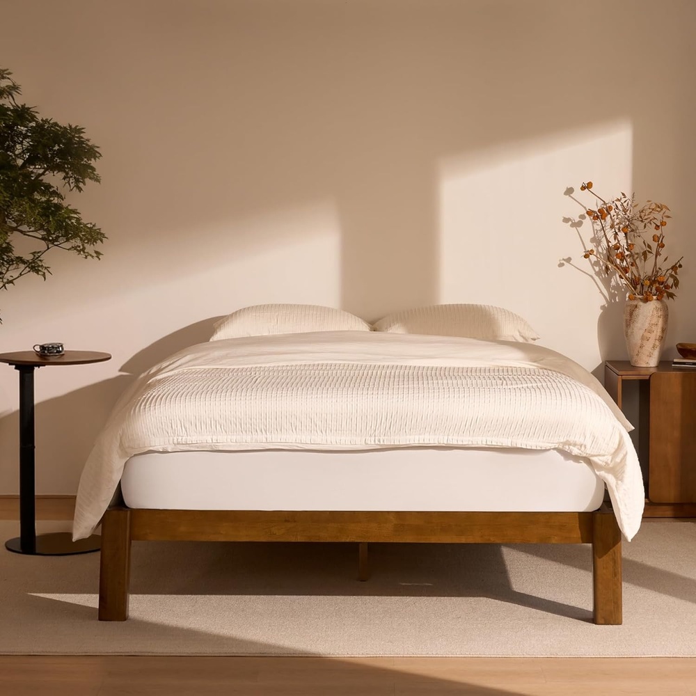 image:imageFLEXISPOT Hako G2 Japanese Joinery Bed Frame Solid Rubberwood Queen Platform Bed IAS amp SGS Certified Japandi Minimalist Style NoiseFree No Tools Assembly 10Year Warranty Natural OakWalnut