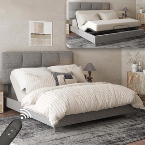 image:imageFLEXISPOT AllinOne Adjustable Bed Frame with Upholstered Square Tufted Headboard QueenModern Minimalist DesignSynchronized HeadampFoot Lift for Relaxation5Y Motoramp10Y Frame WarrantyLight Grey