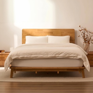 image:imageFLEXISPOT Hako G1 Solid Wood Platform Bed Frame QueenRubberwoodToolFree AssemblyLow Profile FloatingStorage ShelfampCharging StationModern Scandinavian Japanese MinimalistHeavy DutyNatural OakKing415 Headboard