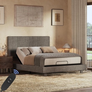 image:imageFLEXISPOT Queen AllinOne Adjustable Bed with Velvet Upholstered Bed Frame Vertical Channel Fluted Headboard Head amp Foot Lift Adjustable Headboard Thick Foam Padding Easy Assembly Dark Grey