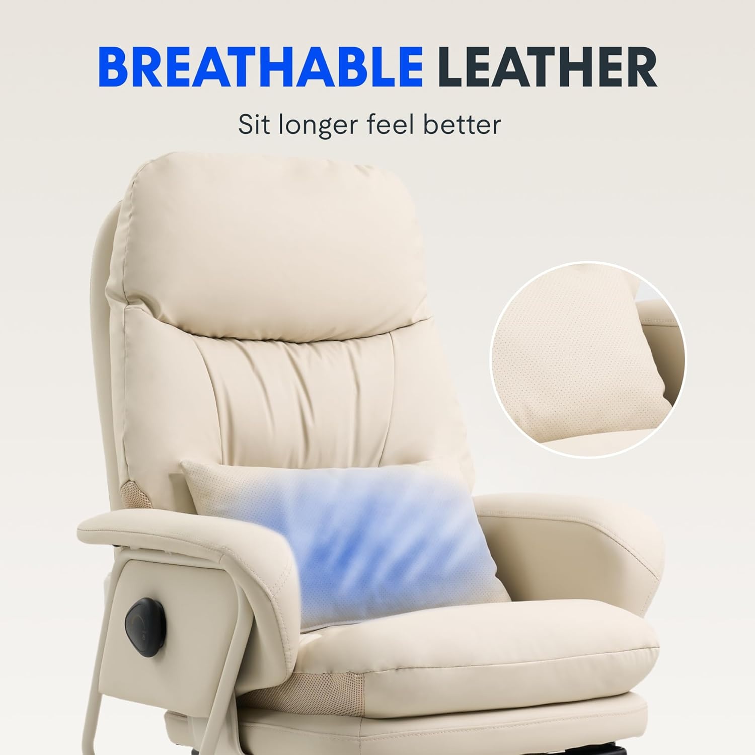 image:imageFLEXISPOT 2in1 Chaise Lounge Chair Indoor with Wheels Footrest 90165 Reclining Lumbar Support Home Office Chairs for Living Room Bedroom Study Relaxing Working PU Leather Black HC4Beige White