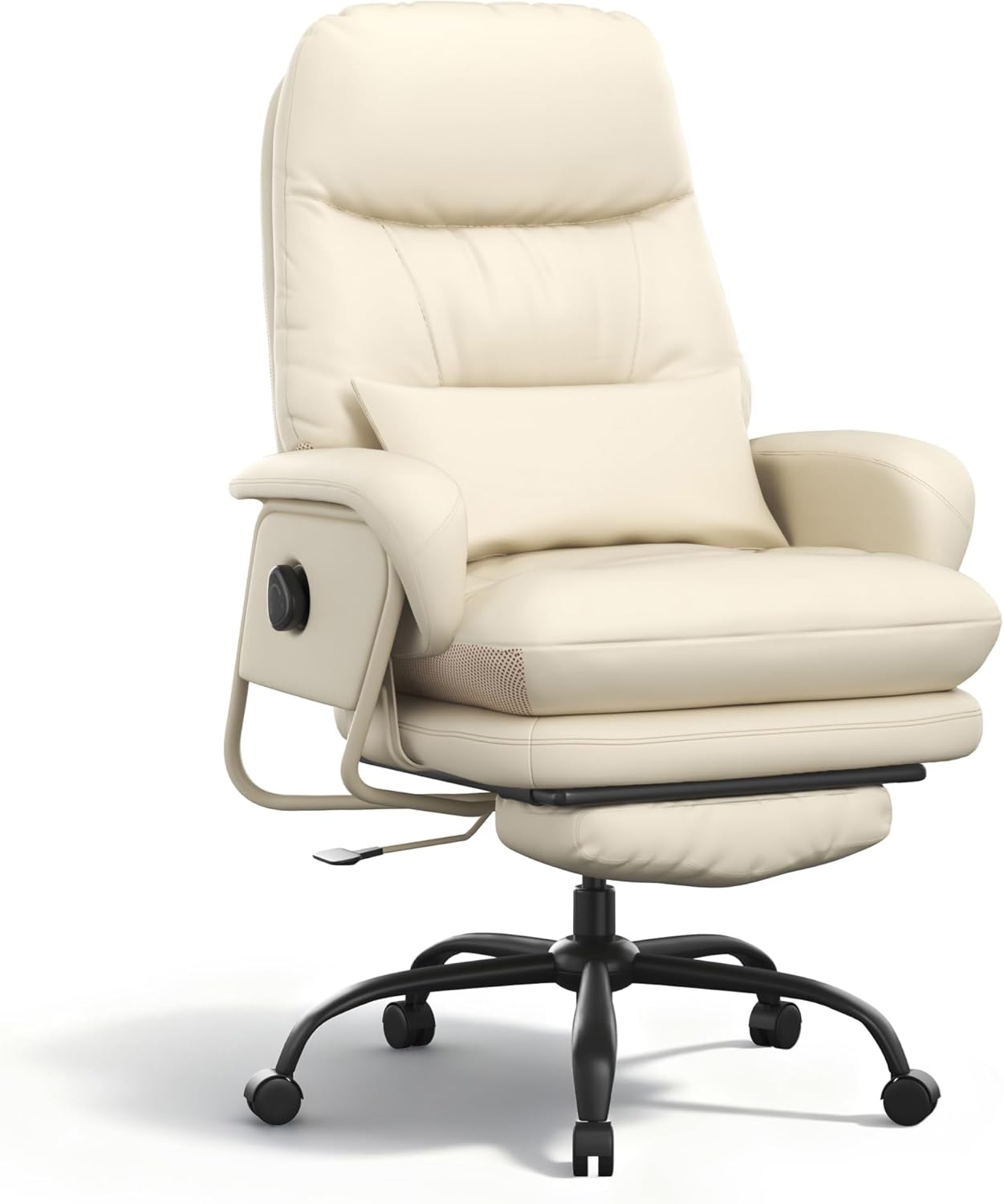 image:imageFLEXISPOT 2in1 Chaise Lounge Chair Indoor with Wheels Footrest 90165 Reclining Lumbar Support Home Office Chairs for Living Room Bedroom Study Relaxing Working PU Leather Black HC4Beige White