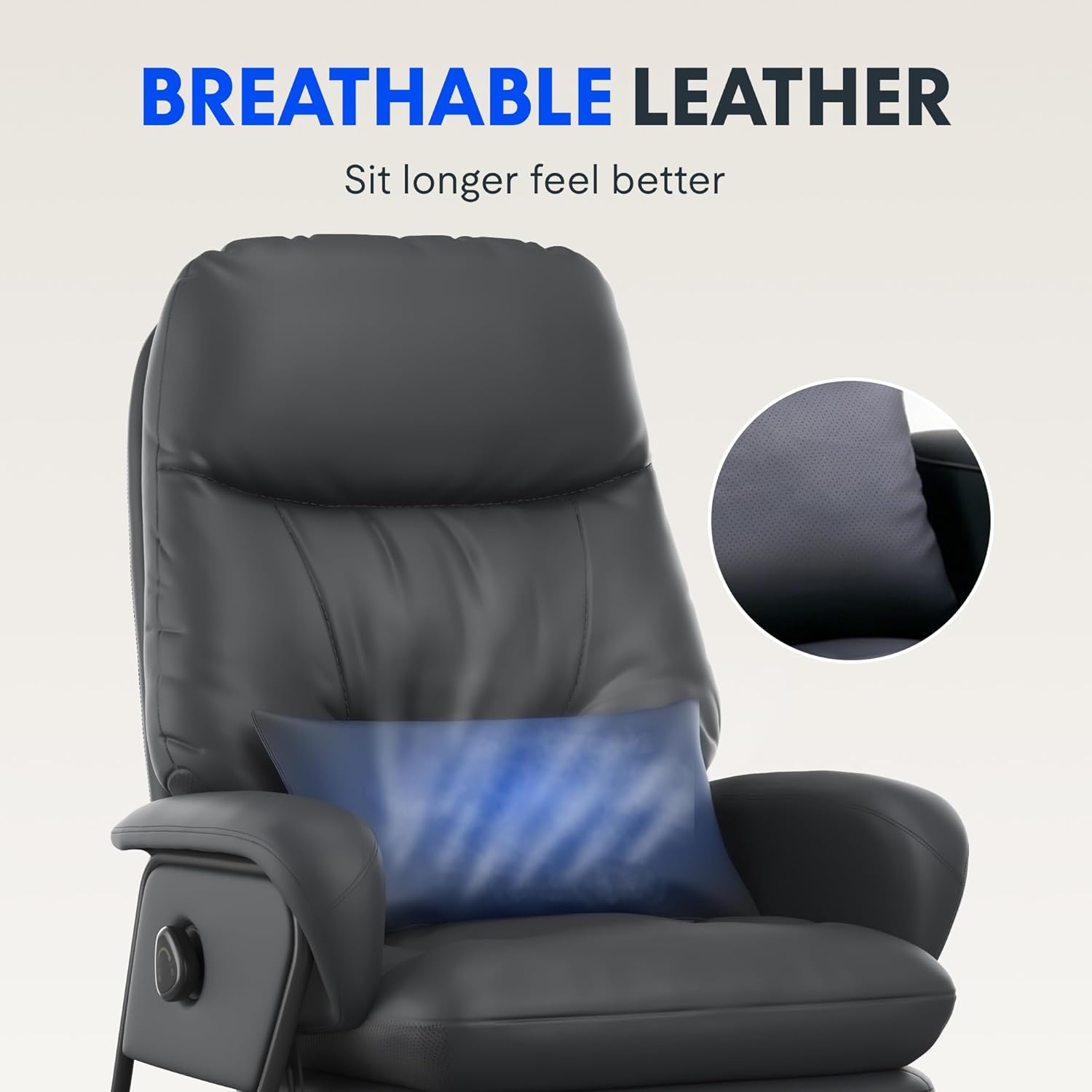 image:imageFLEXISPOT 2in1 Chaise Lounge Chair Indoor with Wheels Footrest 90165 Reclining Lumbar Support Home Office Chairs for Living Room Bedroom Study Relaxing Working PU Leather Black HC4Black