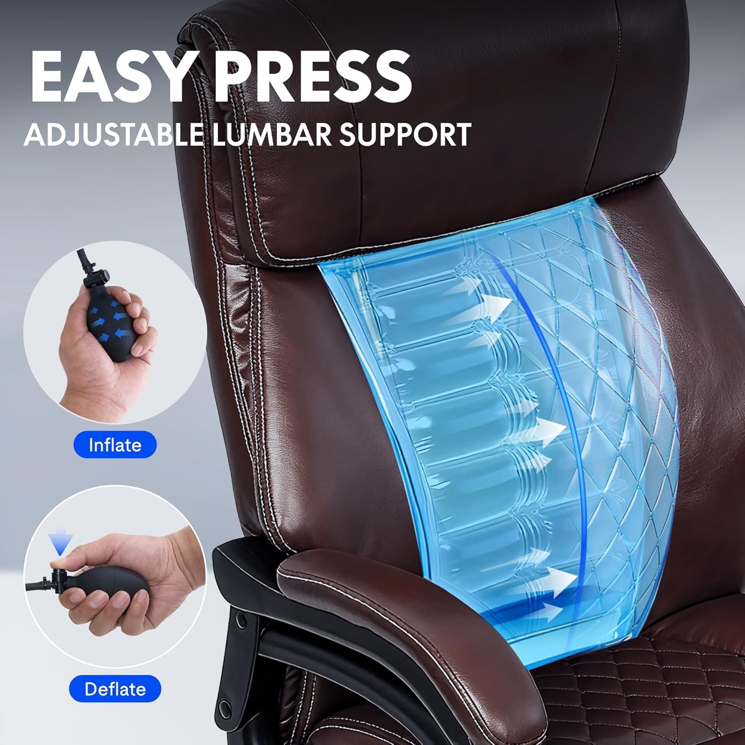 image:imageFLEXISPOT 500lbs Big and Tall Office Chair for Heavy People Heavy Duty Computer Chair with Stable Arms Adjustable Lumbar Support Metal Base Desk Chairs for Home Office Gaming Working Leather BlackBrownleather