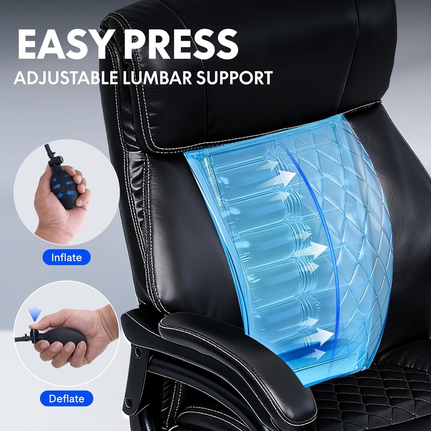 image:imageFLEXISPOT 500lbs Big and Tall Office Chair for Heavy People Heavy Duty Computer Chair with Stable Arms Adjustable Lumbar Support Metal Base Desk Chairs for Home Office Gaming Working Leather BlackBlackleather