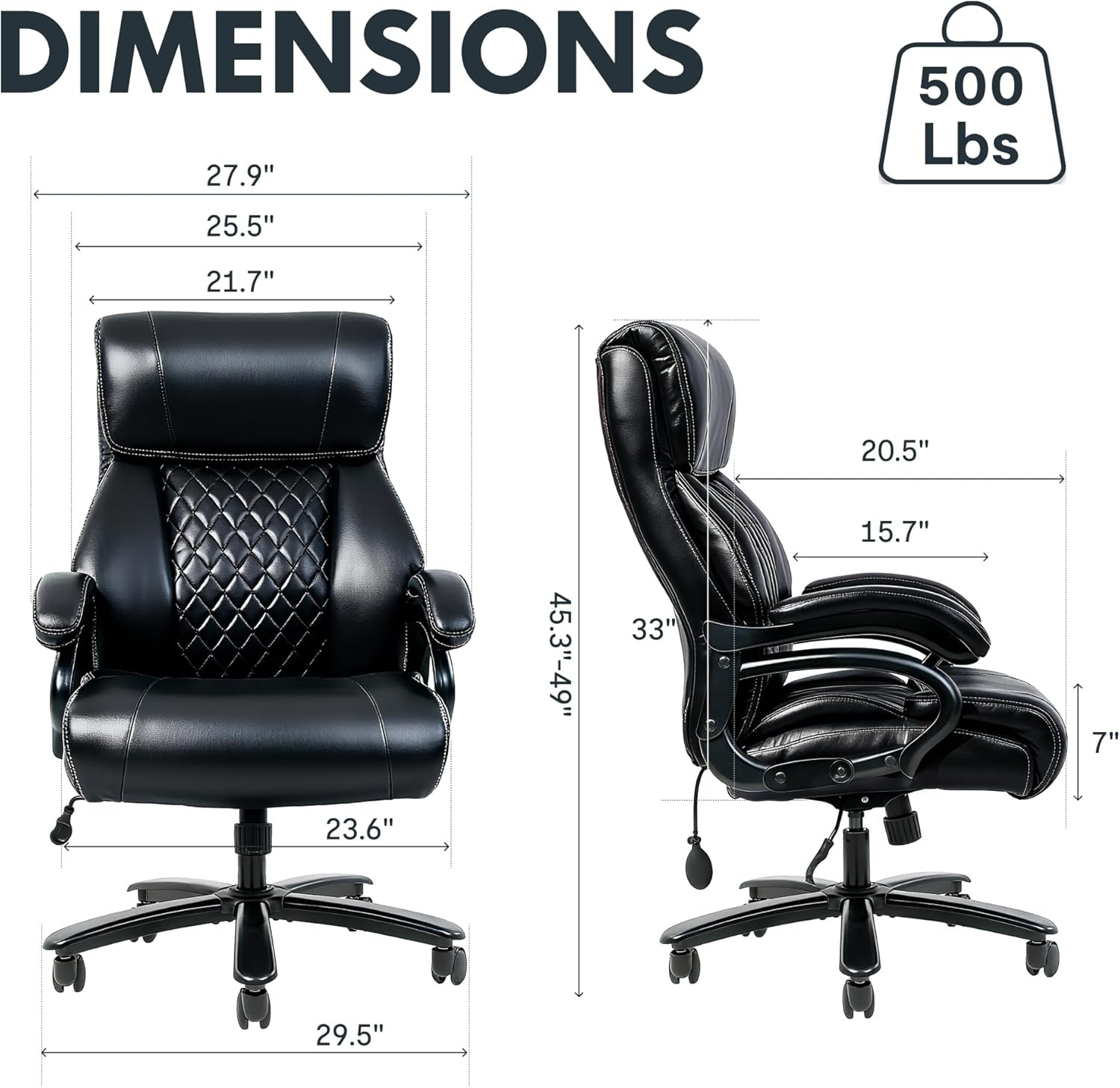 image:imageFLEXISPOT 500lbs Big and Tall Office Chair for Heavy People Heavy Duty Computer Chair with Stable Arms Adjustable Lumbar Support Metal Base Desk Chairs for Home Office Gaming Working Leather BlackBlackleather