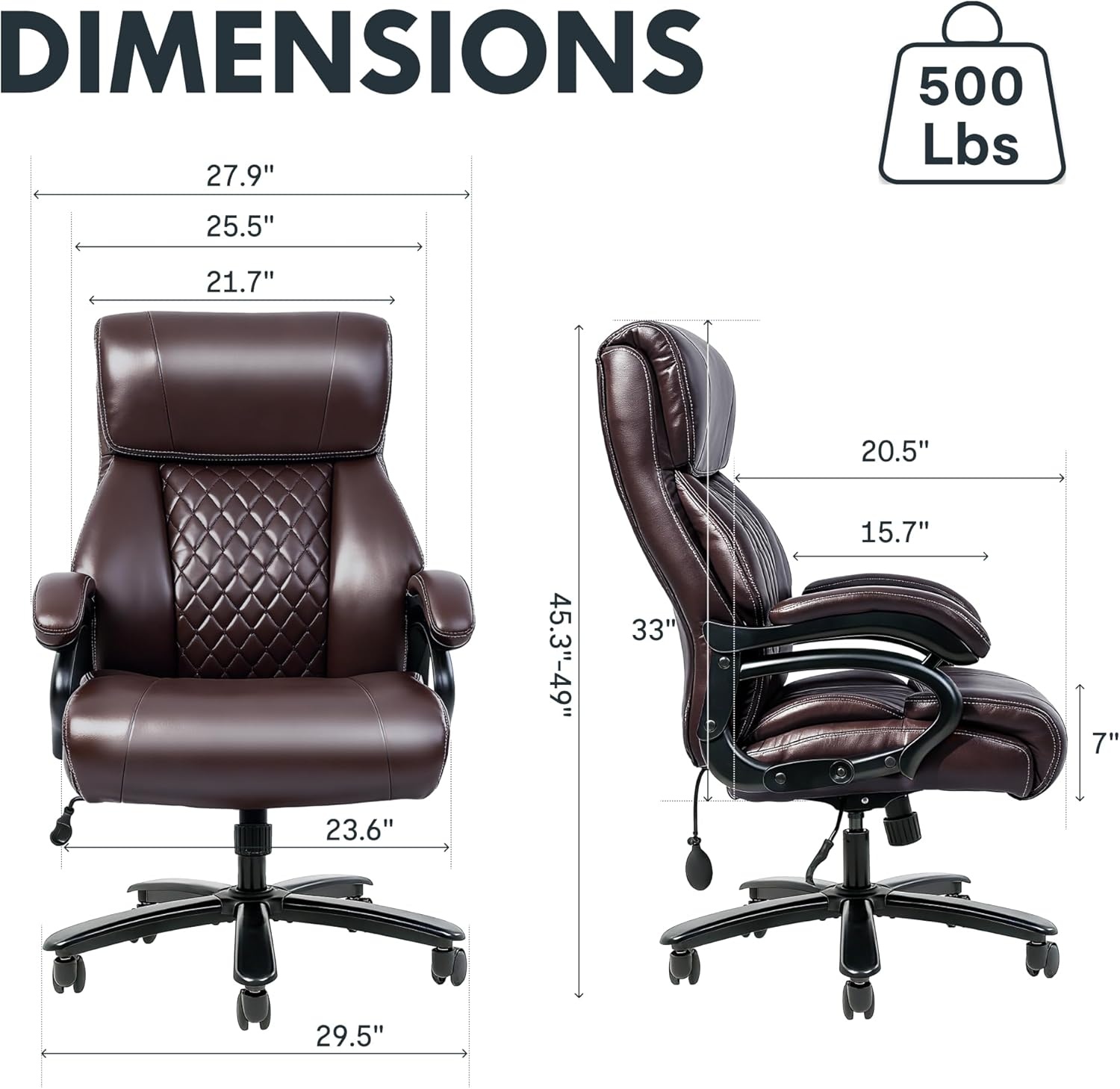 image:imageFLEXISPOT 500lbs Big and Tall Office Chair for Heavy People Heavy Duty Computer Chair with Stable Arms Adjustable Lumbar Support Metal Base Desk Chairs for Home Office Gaming Working Leather BlackBrownleather