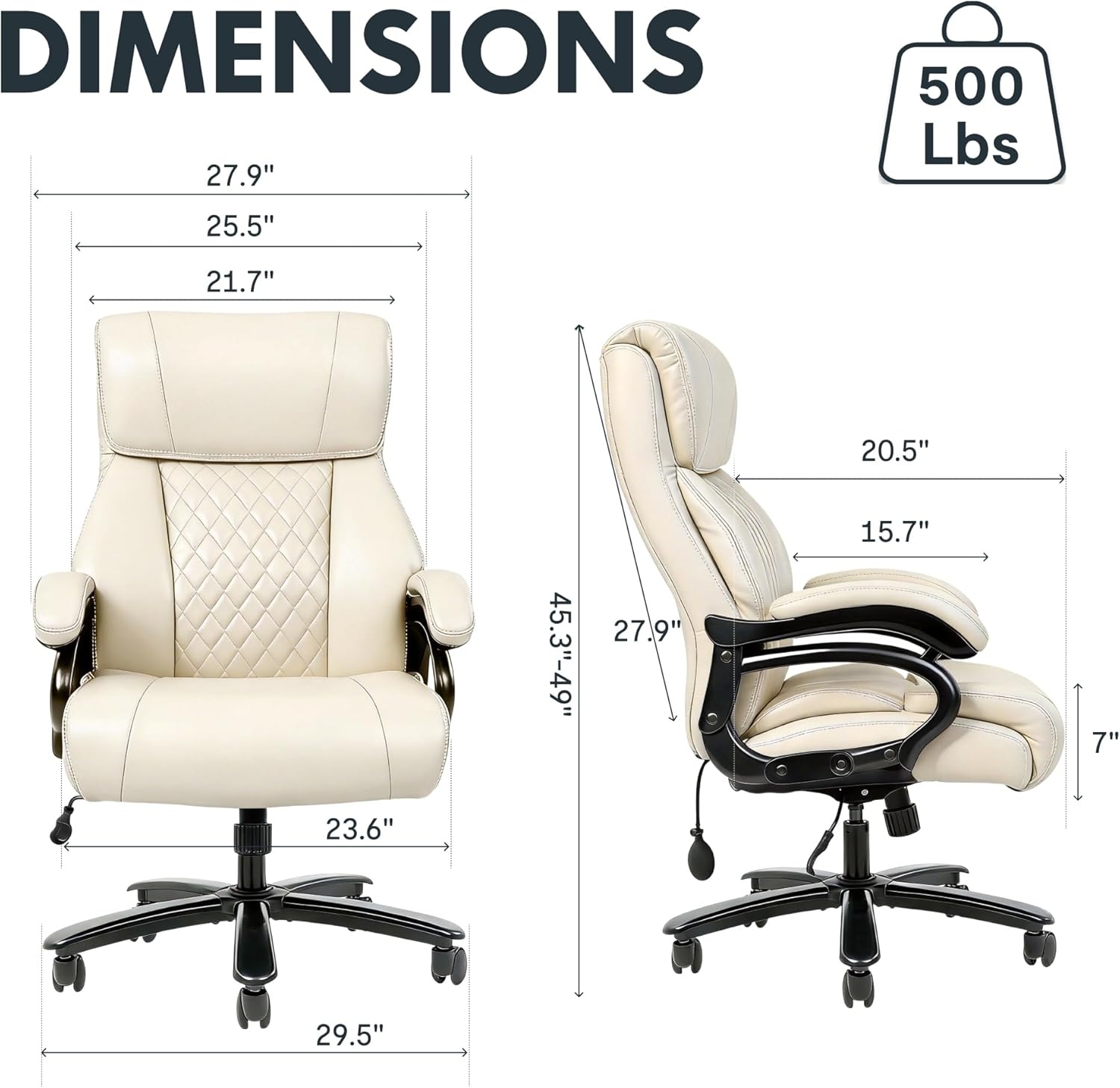 image:imageFLEXISPOT 500lbs Big and Tall Office Chair for Heavy People Heavy Duty Computer Chair with Stable Arms Adjustable Lumbar Support Metal Base Desk Chairs for Home Office Gaming Working Leather BlackBeigeleather