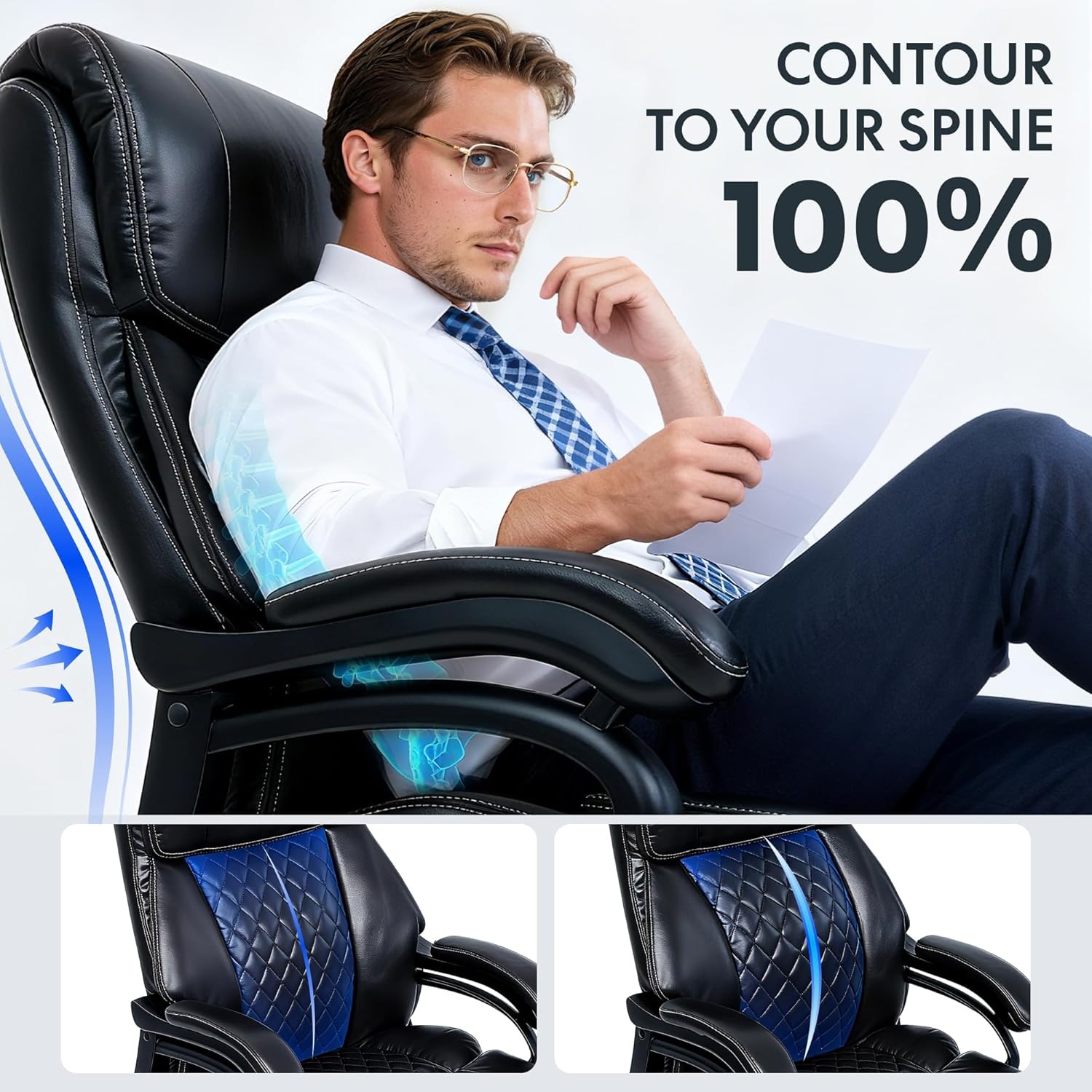 image:imageFLEXISPOT 500lbs Big and Tall Office Chair for Heavy People Heavy Duty Computer Chair with Stable Arms Adjustable Lumbar Support Metal Base Desk Chairs for Home Office Gaming Working Leather BlackBlackleather