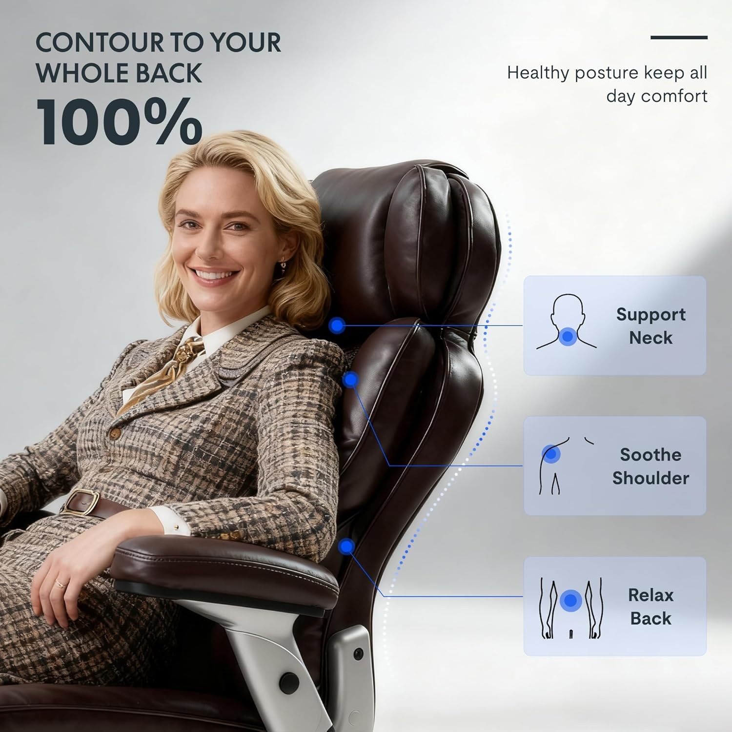 image:imageFLEXISPOT 600lbs Big and Tall Office Chair for Heavy People Heavy Duty Computer Desk Chair with Dynamic Lumbar Support 2D Armrest Blade Wheels Chairs for Home Office Gaming Working Leather BlackBrownleather