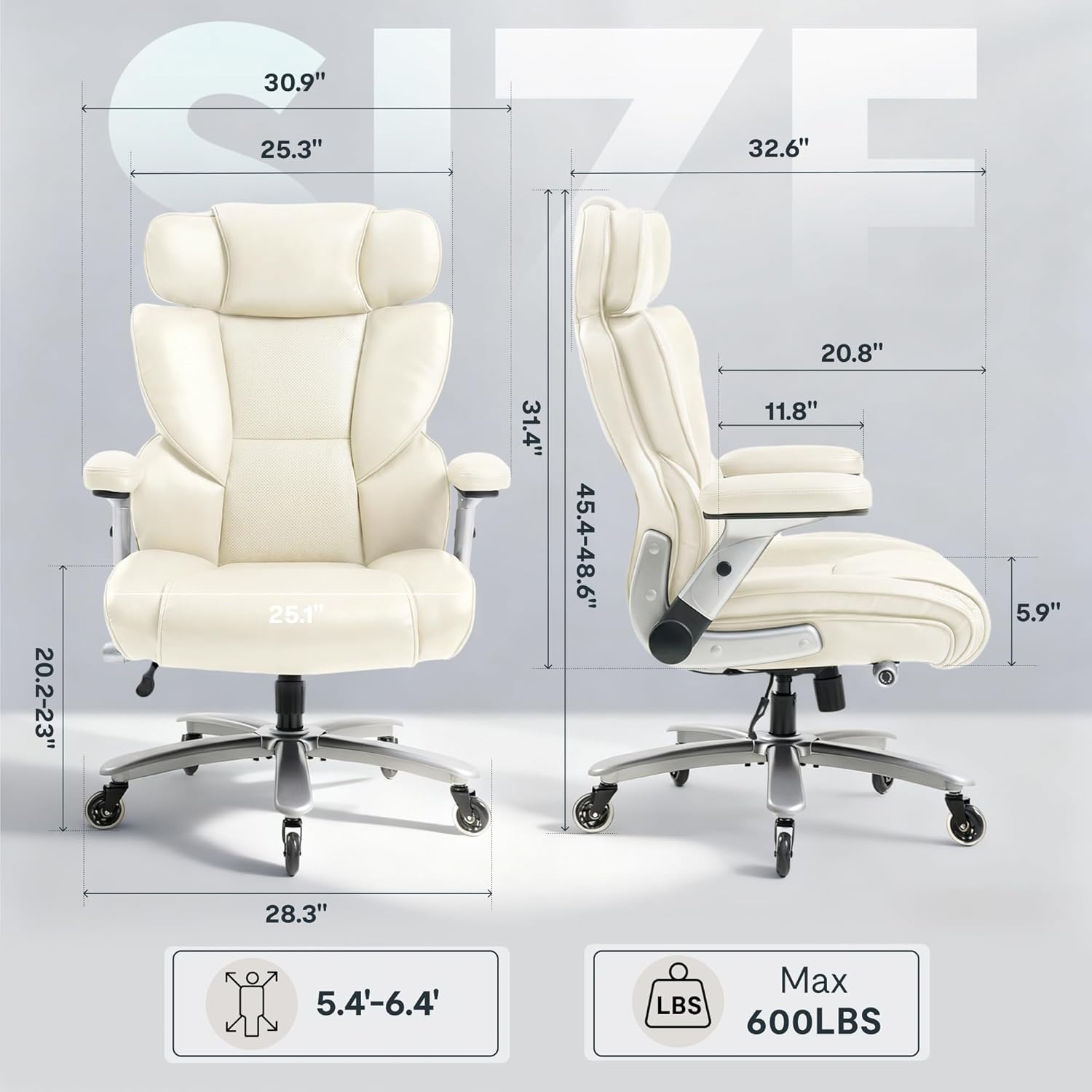image:imageFLEXISPOT 600lbs Big and Tall Office Chair for Heavy People Heavy Duty Computer Desk Chair with Dynamic Lumbar Support 2D Armrest Blade Wheels Chairs for Home Office Gaming Working Leather BlackBeige Whiteleather