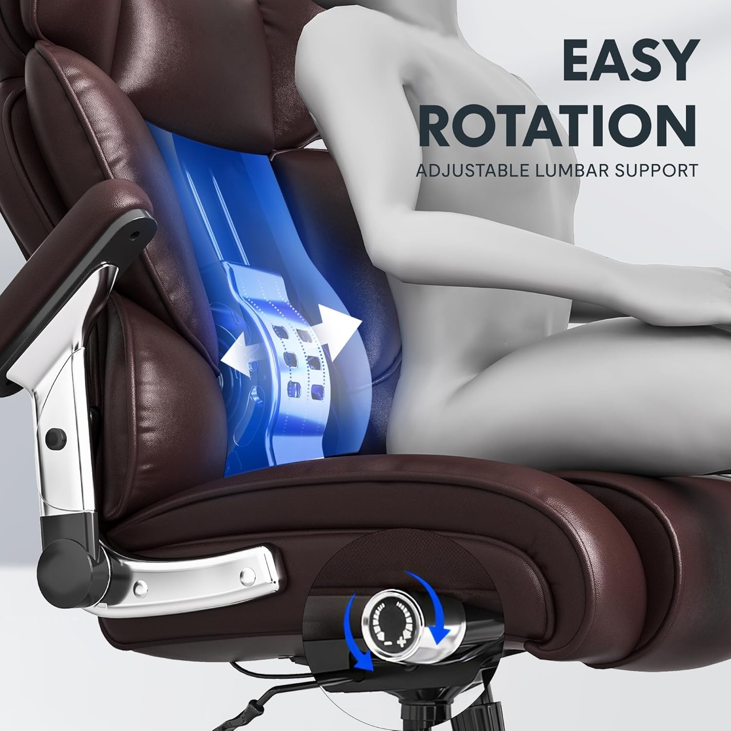 image:imageFLEXISPOT 600lbs Big and Tall Office Chair for Heavy People Heavy Duty Computer Desk Chair with Dynamic Lumbar Support 2D Armrest Blade Wheels Chairs for Home Office Gaming Working Leather BlackBrownleather