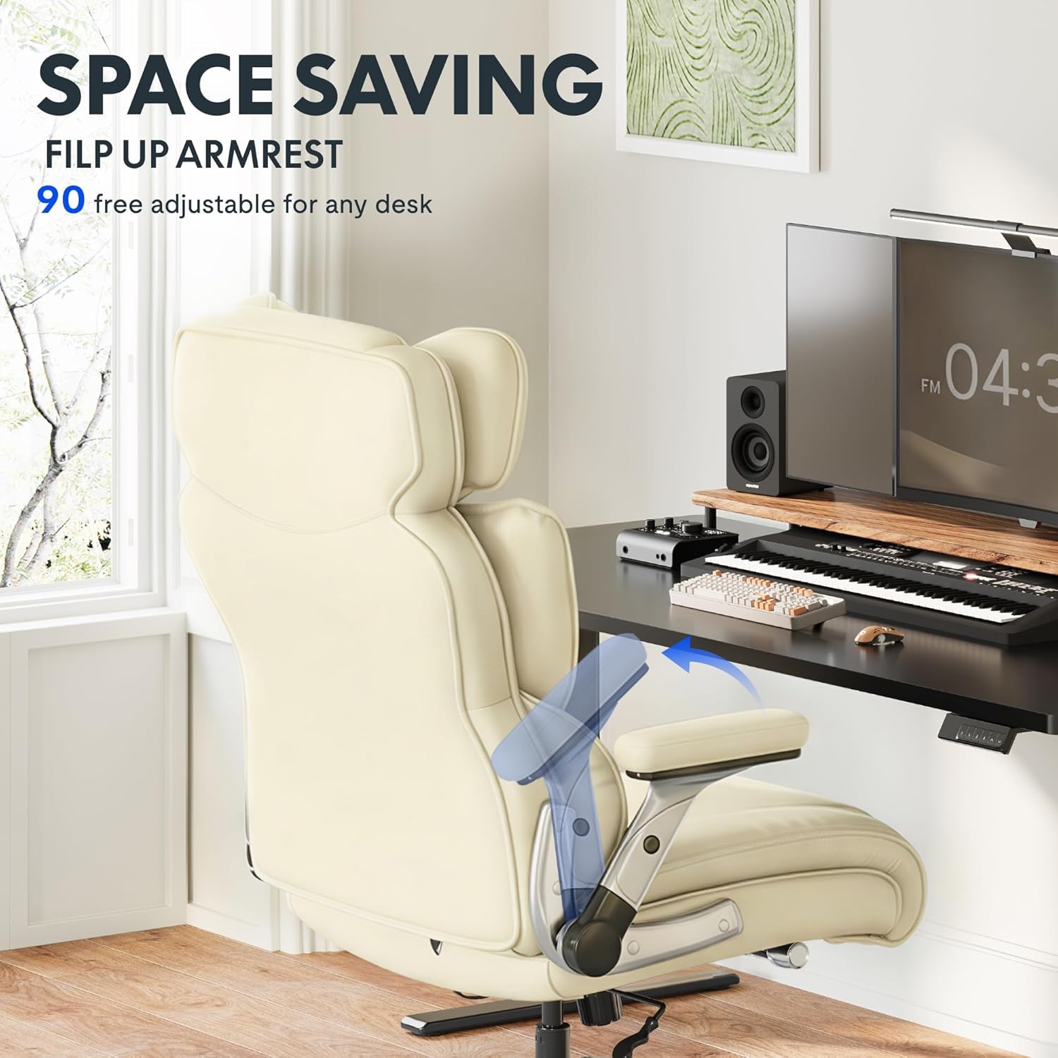 image:imageFLEXISPOT 600lbs Big and Tall Office Chair for Heavy People Heavy Duty Computer Desk Chair with Dynamic Lumbar Support 2D Armrest Blade Wheels Chairs for Home Office Gaming Working Leather BlackBeige Whiteleather