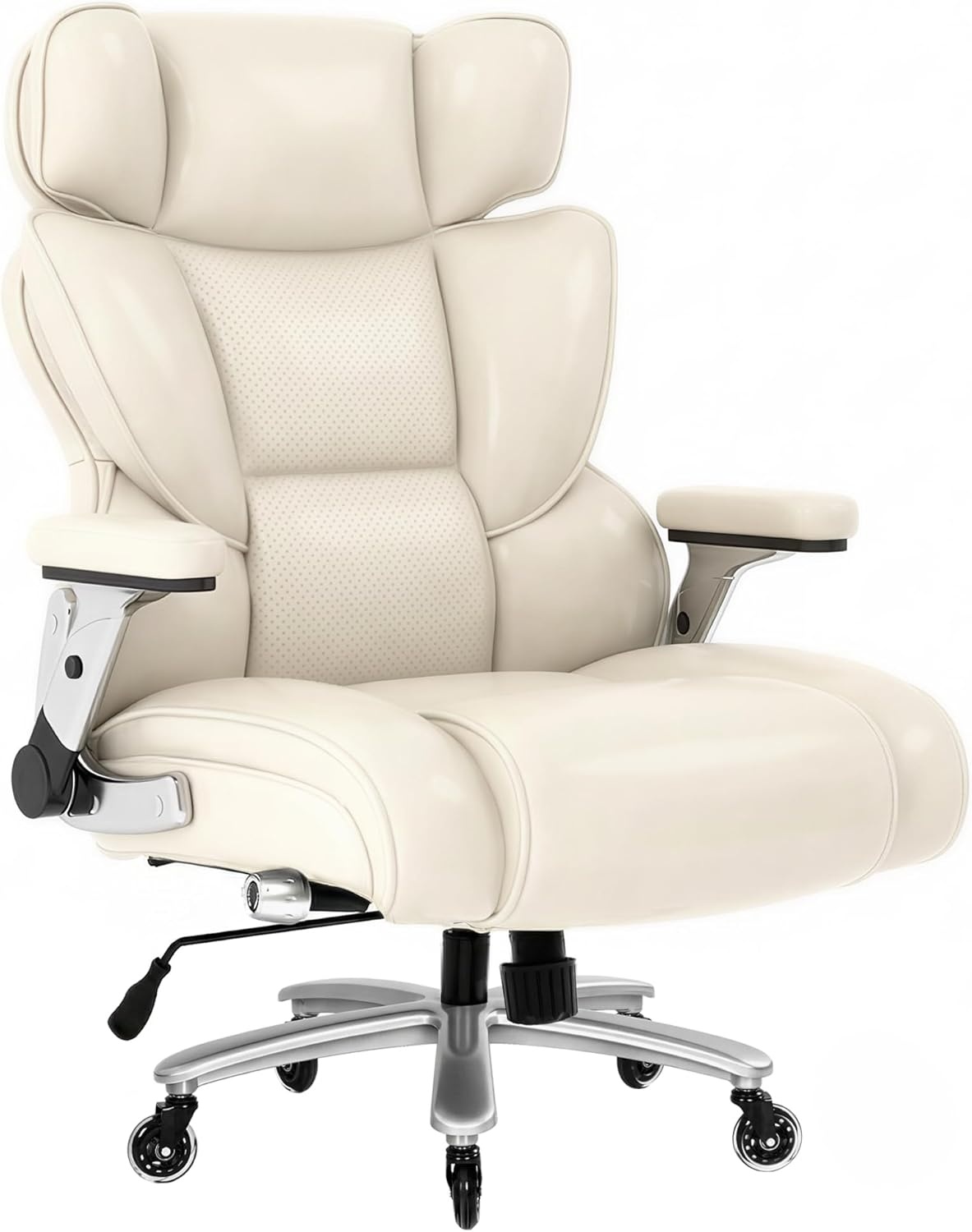 image:imageFLEXISPOT 600lbs Big and Tall Office Chair for Heavy People Heavy Duty Computer Desk Chair with Dynamic Lumbar Support 2D Armrest Blade Wheels Chairs for Home Office Gaming Working Leather BlackBeige Whiteleather