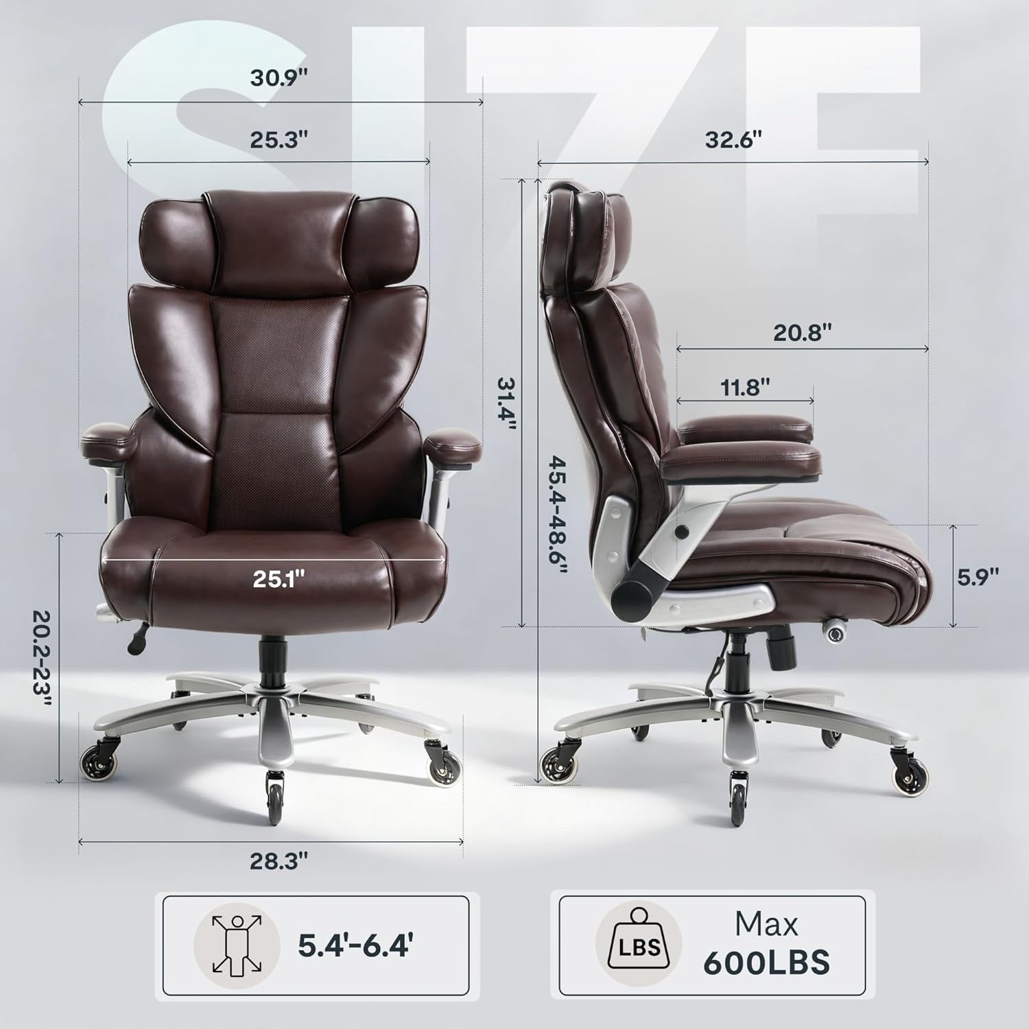 image:imageFLEXISPOT 600lbs Big and Tall Office Chair for Heavy People Heavy Duty Computer Desk Chair with Dynamic Lumbar Support 2D Armrest Blade Wheels Chairs for Home Office Gaming Working Leather BlackBrownleather