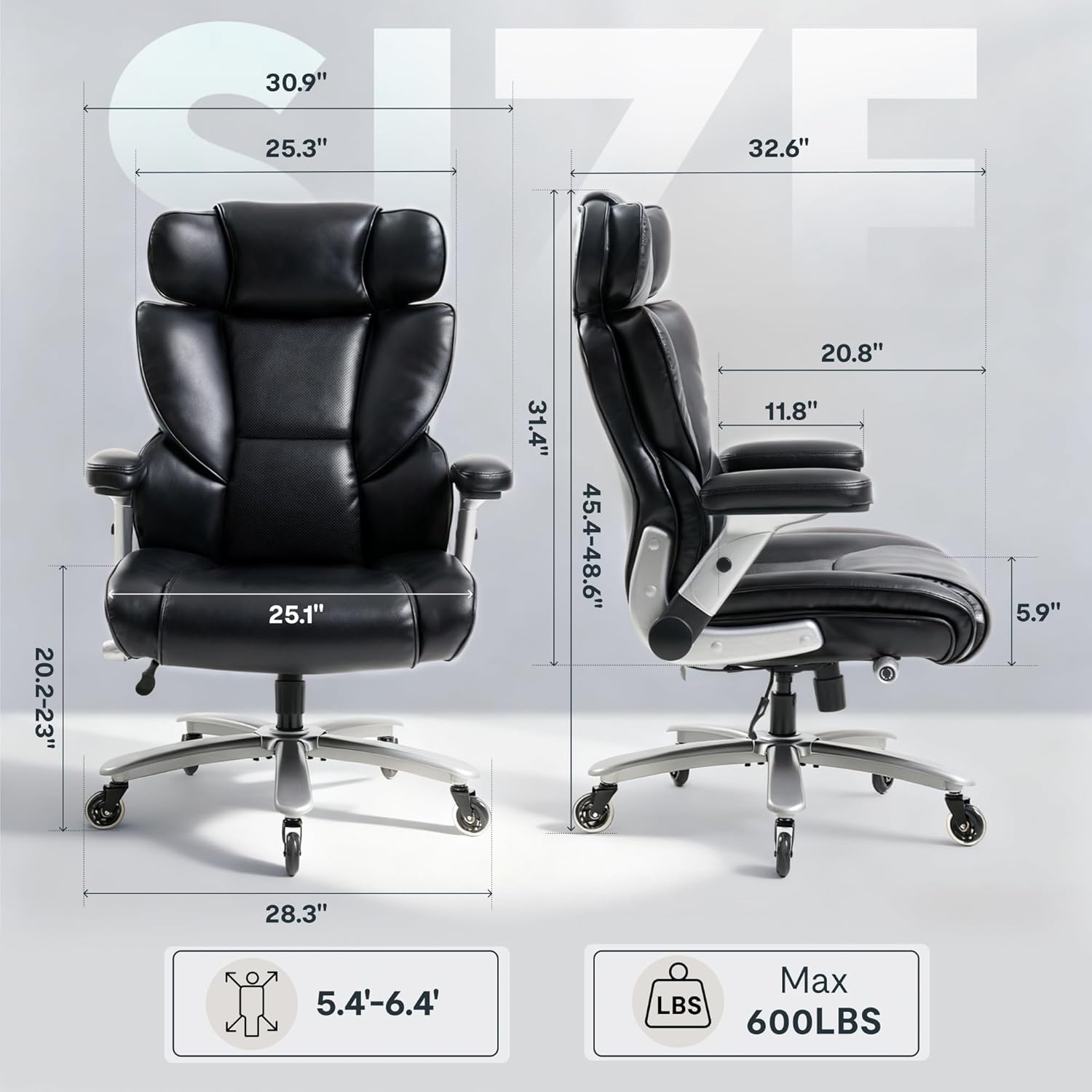 image:imageFLEXISPOT 600lbs Big and Tall Office Chair for Heavy People Heavy Duty Computer Desk Chair with Dynamic Lumbar Support 2D Armrest Blade Wheels Chairs for Home Office Gaming Working Leather BlackBlackleather