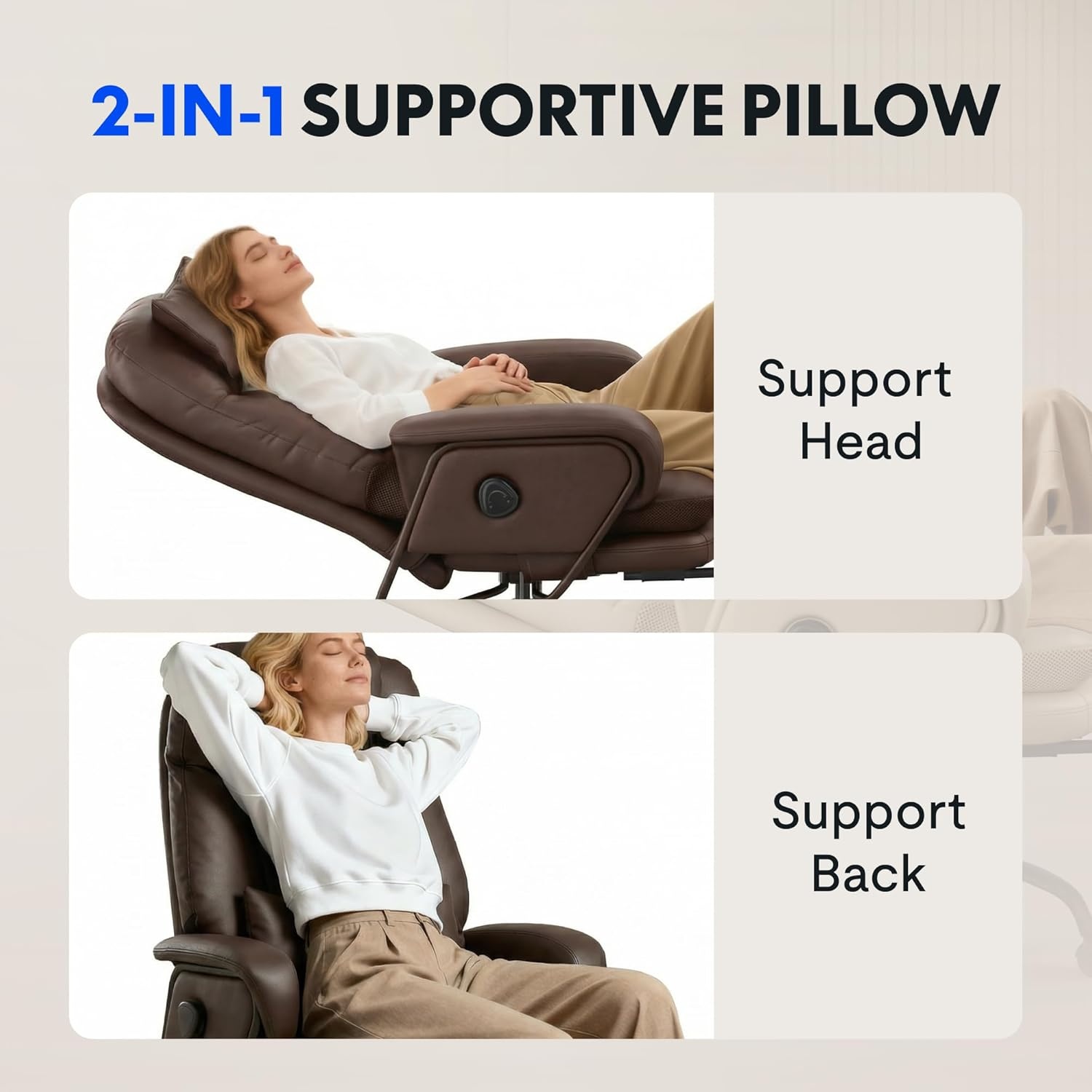 image:imageFLEXISPOT MultiTask Lounge Chair Indoor High Back Computer Chair with Footrest 90165 4Level Reclining Home Office Desk Chairs for Working Relaxing Sleeping Multi Sitting Mode PU Leather BrownBlack