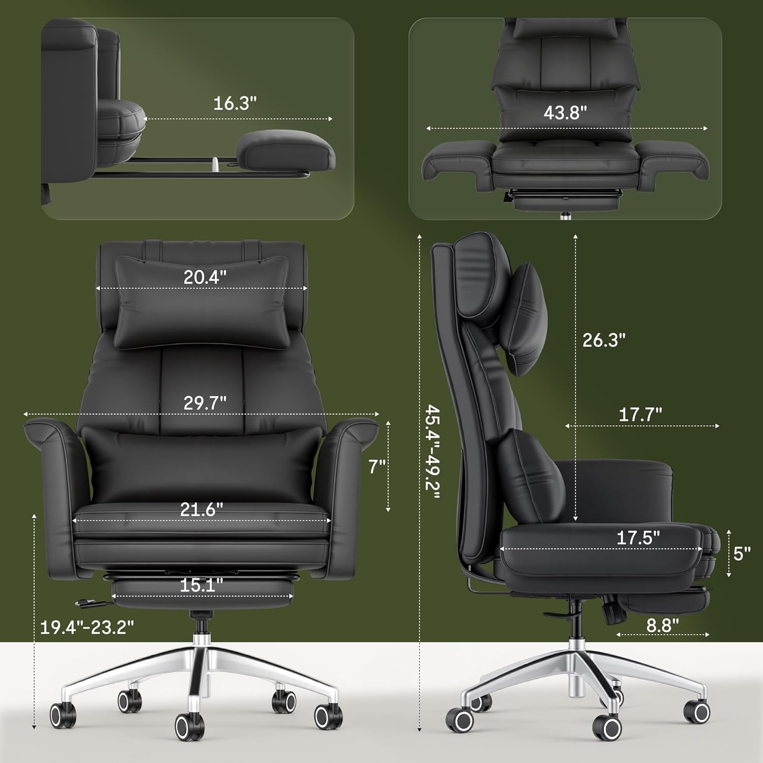 image:imageFLEXISPOT Oversized Big and Tall Office Chair 180 Flip Armrests for PetsampCross Legged Computer Desk Chair with Footrest Lounge Chairs for Home Office Gaming Working ScratchSafe Air Leather BeigeBlackleather