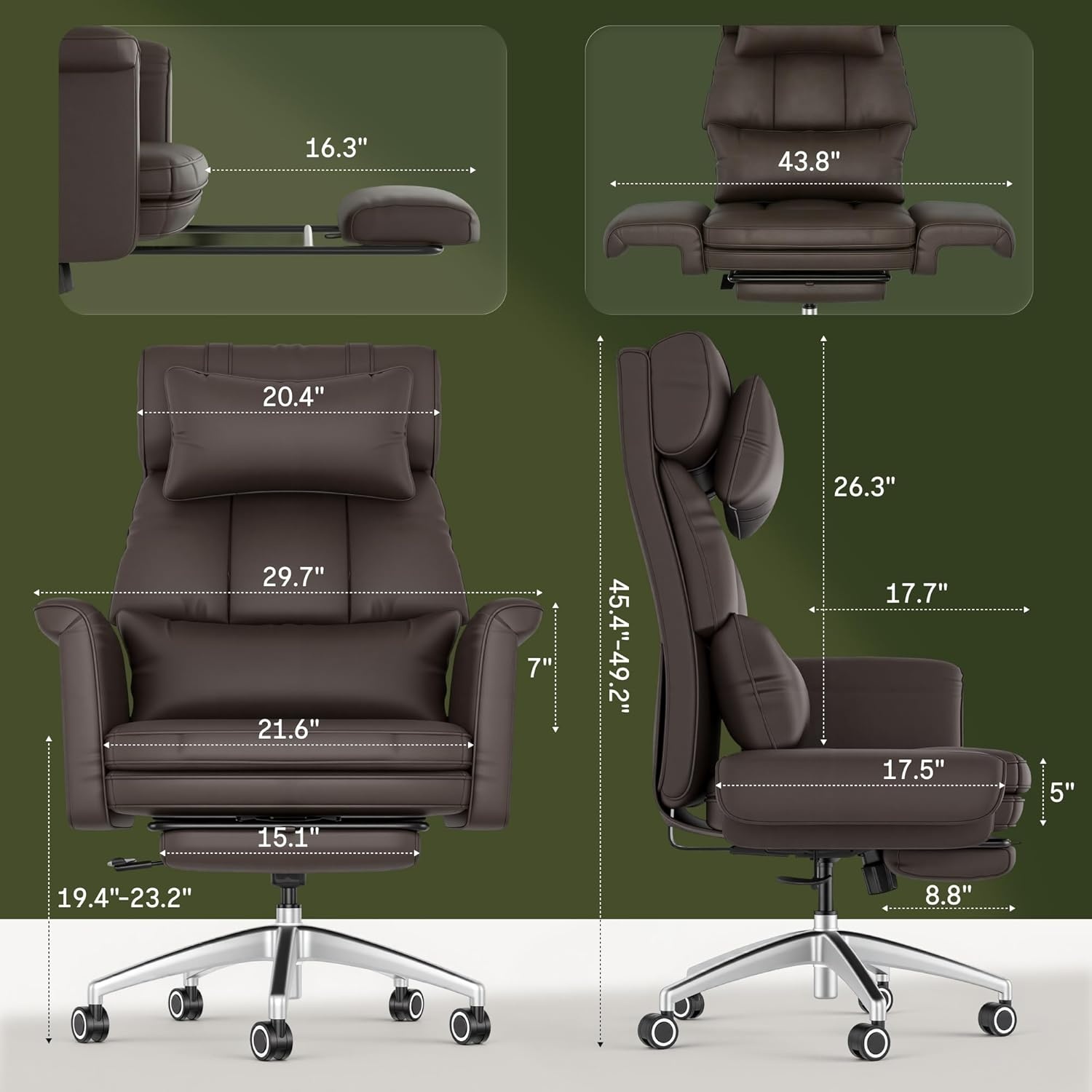image:imageFLEXISPOT Oversized Big and Tall Office Chair 180 Flip Armrests for PetsampCross Legged Computer Desk Chair with Footrest Lounge Chairs for Home Office Gaming Working ScratchSafe Air Leather BeigeBrownleather