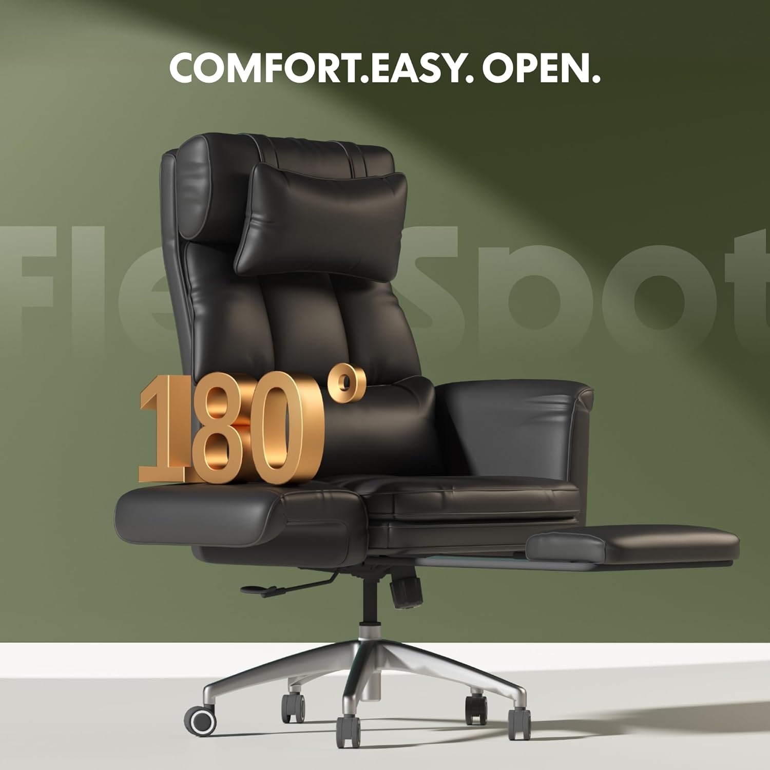 image:imageFLEXISPOT Oversized Lounge Chair Indoor with Convertible Seat Width up to 44in Wheels Footrest 180 Flip Armrests Chairs for Living Room Study Working Relaxing ScratchResistant Leather BlackBrown