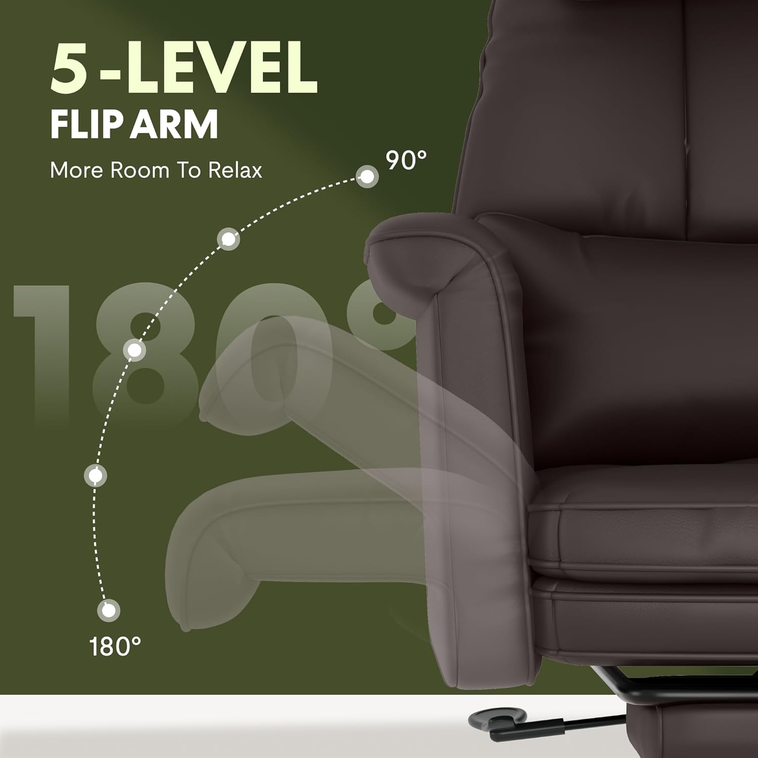 image:imageFLEXISPOT Oversized Lounge Chair Indoor with Convertible Seat Width up to 44in Wheels Footrest 180 Flip Armrests Chairs for Living Room Study Working Relaxing ScratchResistant Leather BlackBrown